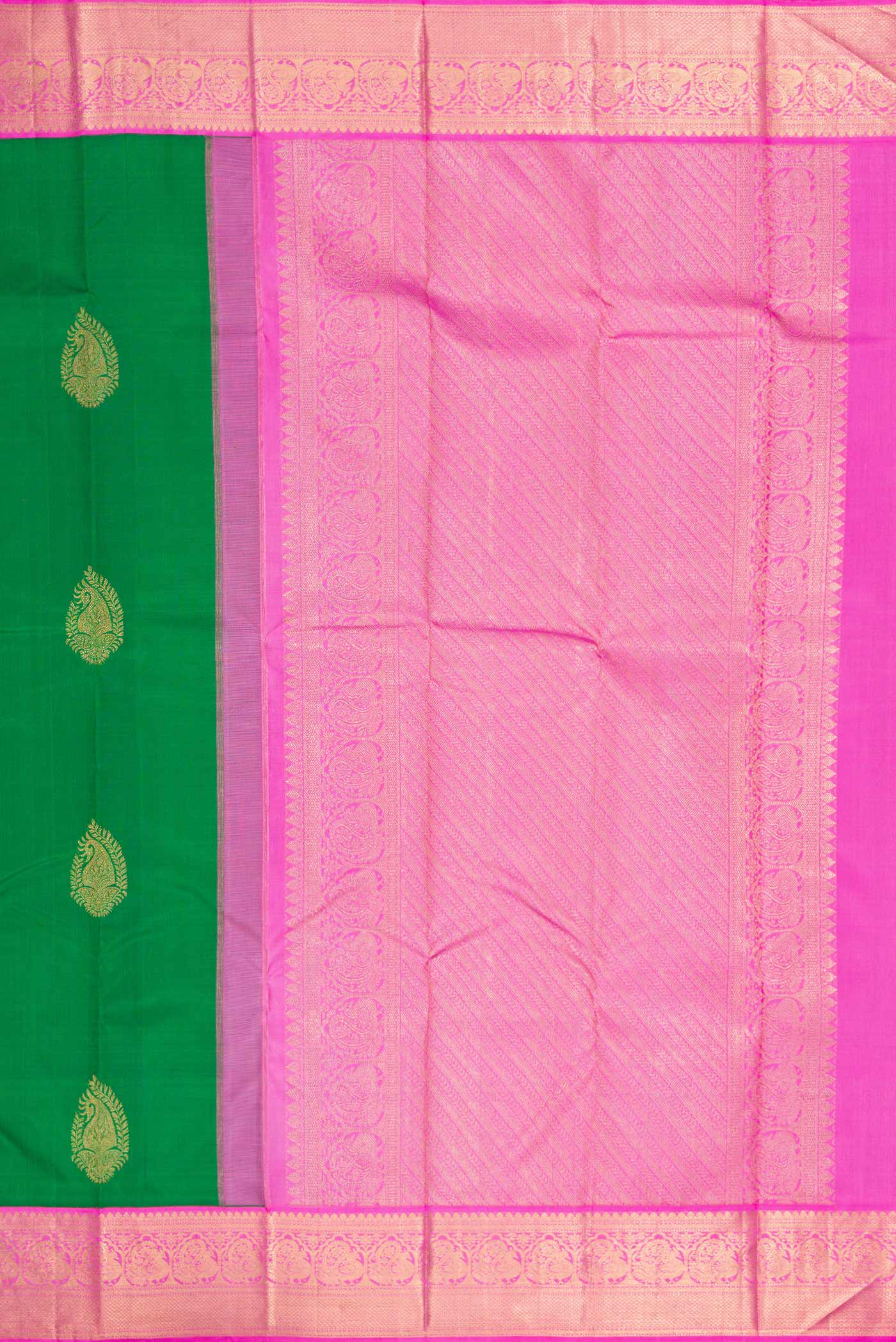 Pure Silk Pure Zari Green Dual Tone Kanchipuram Saree - Image 7