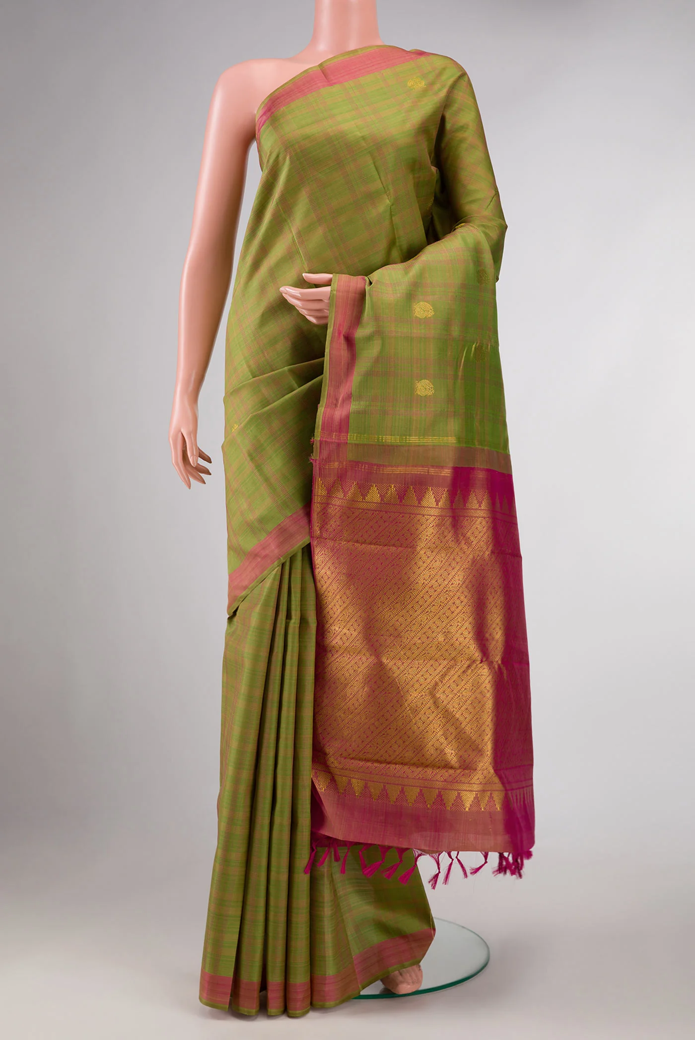 Pure Silk Pure Zari Green Dual Tone Kanjivaram Saree