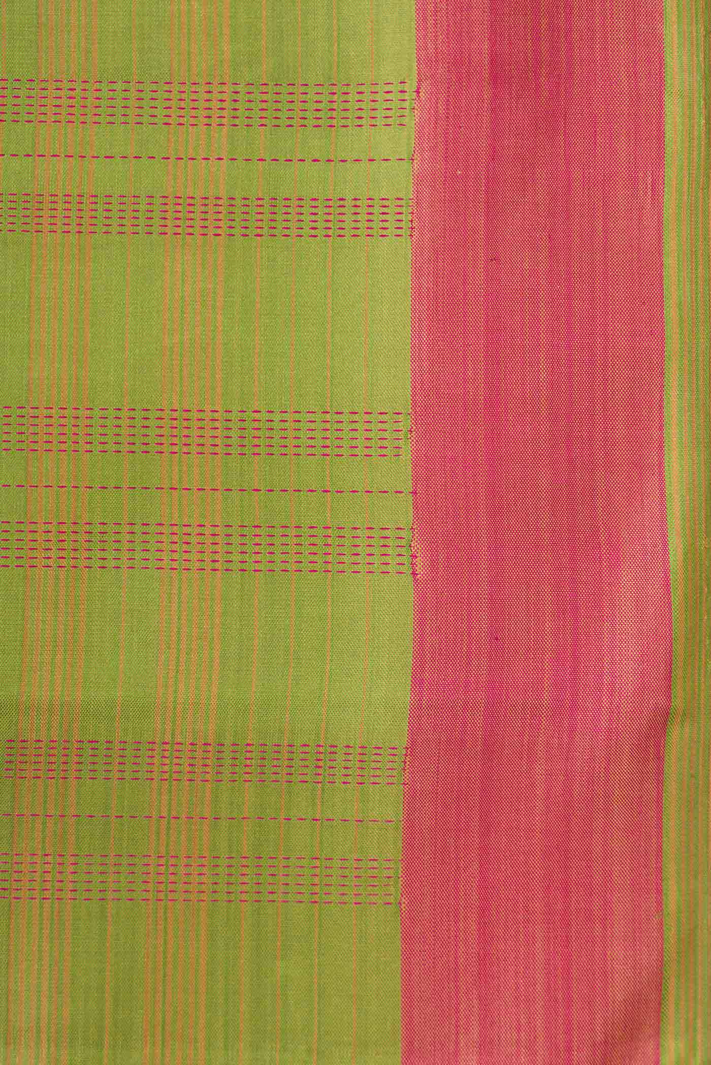 Pure Silk Pure Zari Green Dual Tone Kanjivaram Saree - Image 3