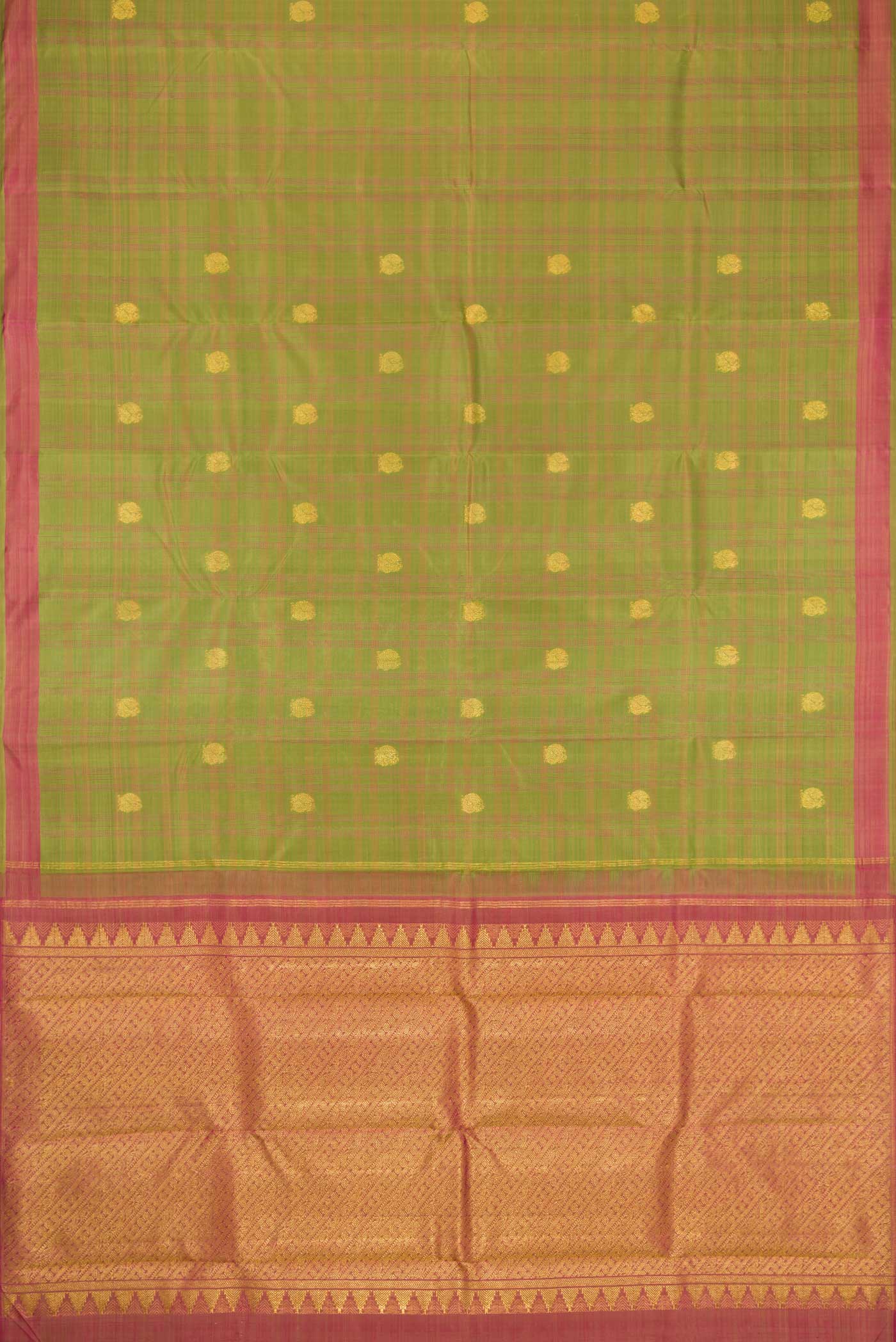 Pure Silk Pure Zari Green Dual Tone Kanjivaram Saree - Image 6