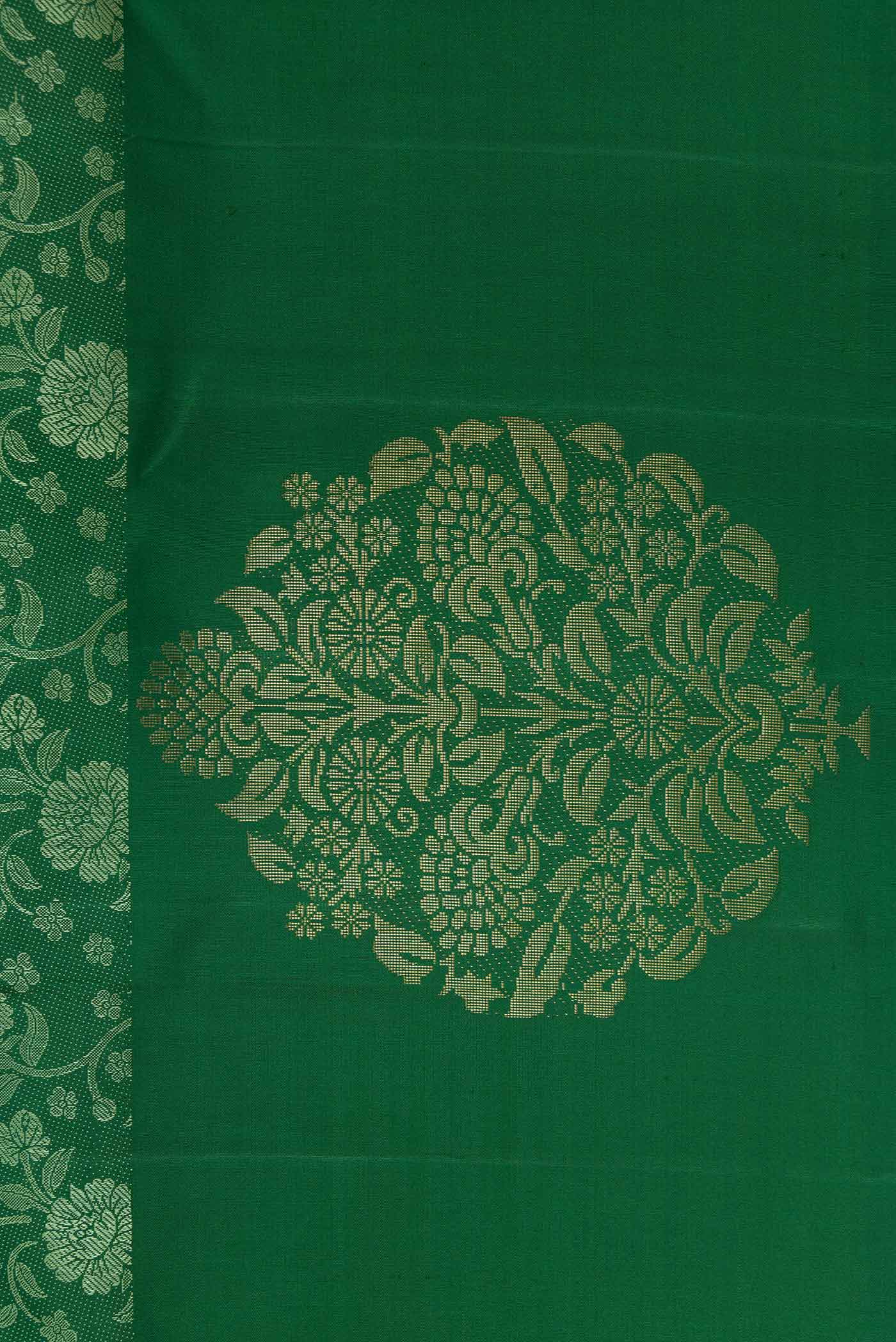 Pure Silk Pure Zari Green Dual Tone Kanjivaram Saree - Image 3