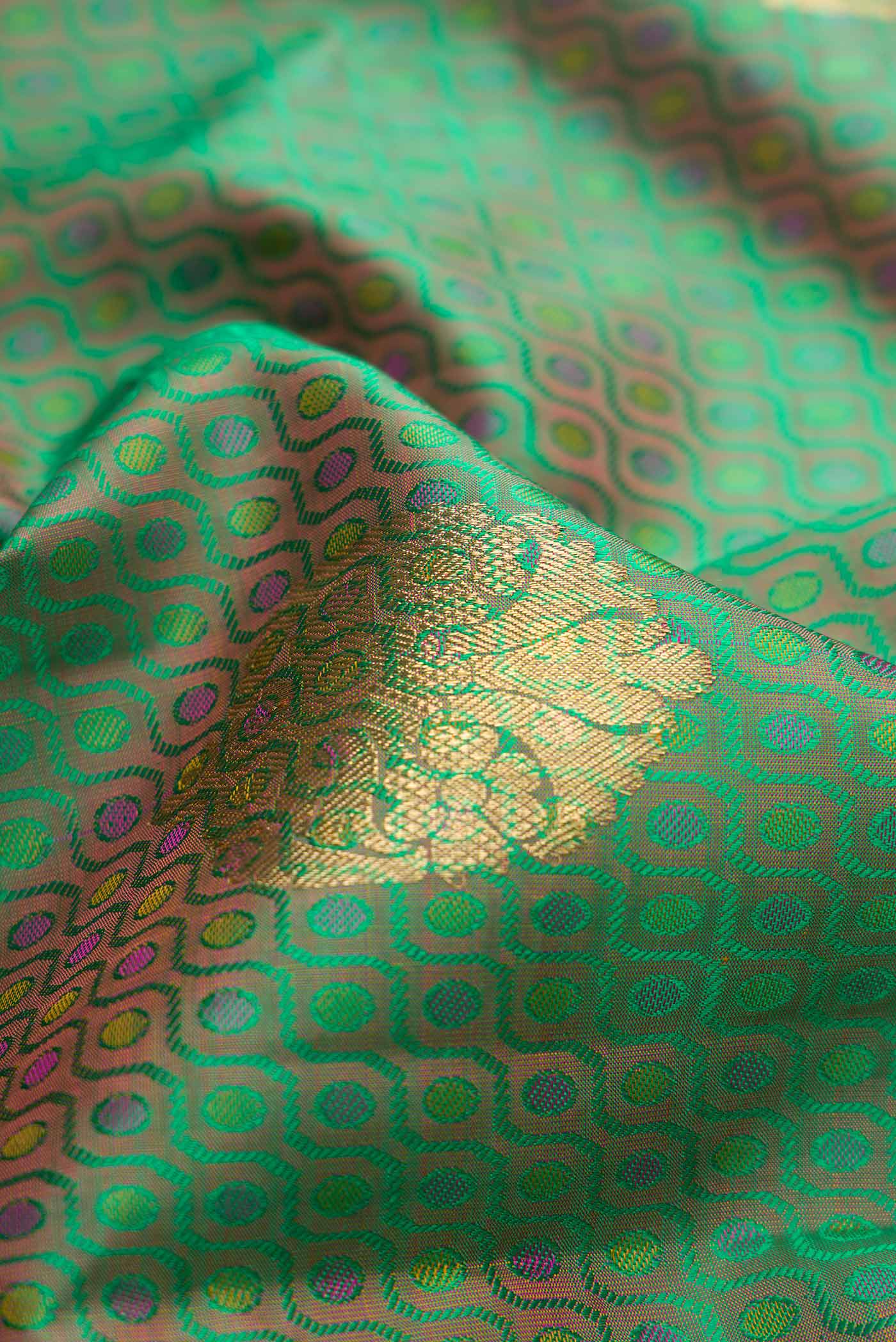 Pure Silk Pure Zari Green Kanchipuram Saree - Image 2