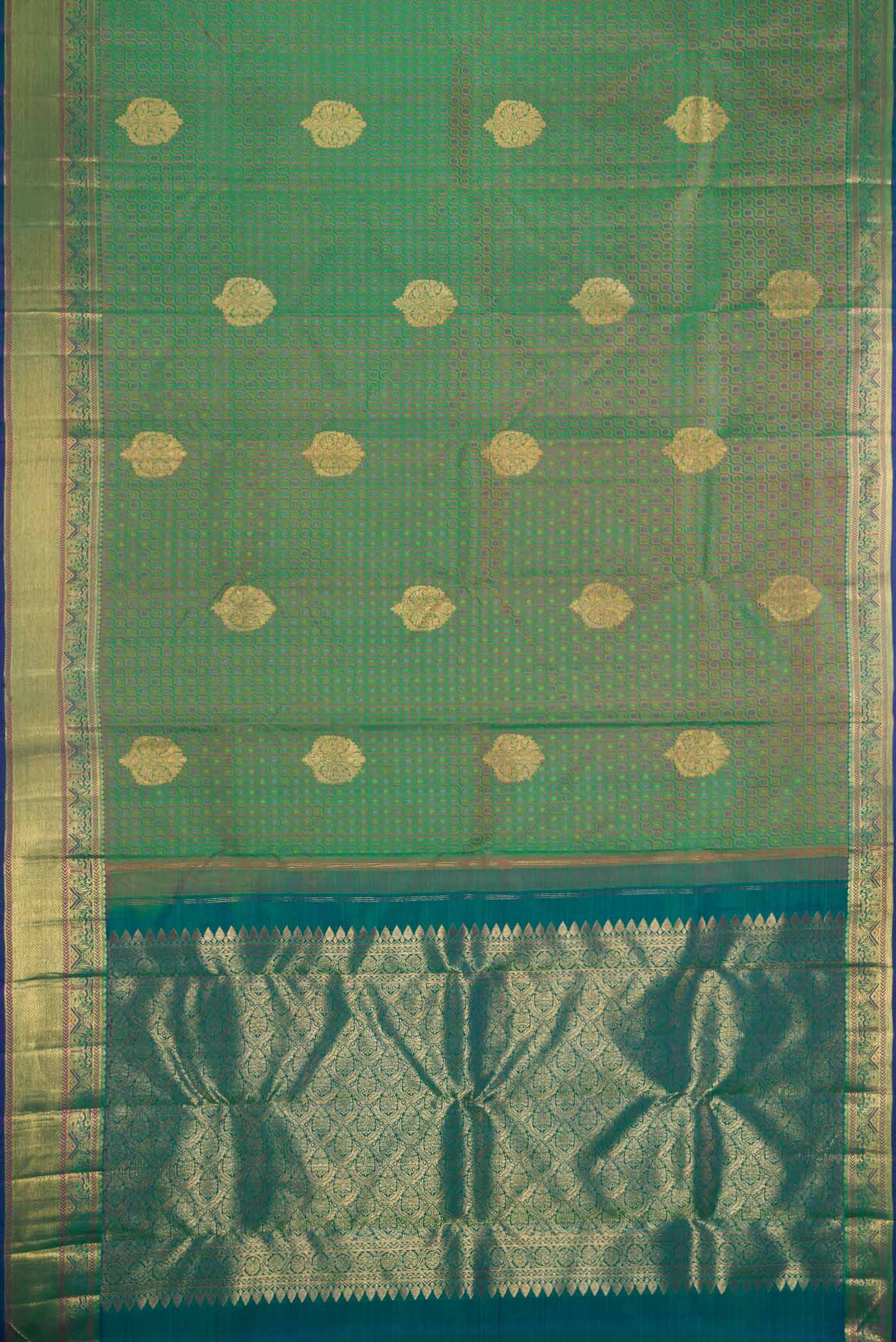 Pure Silk Pure Zari Green Kanchipuram Saree - Image 6