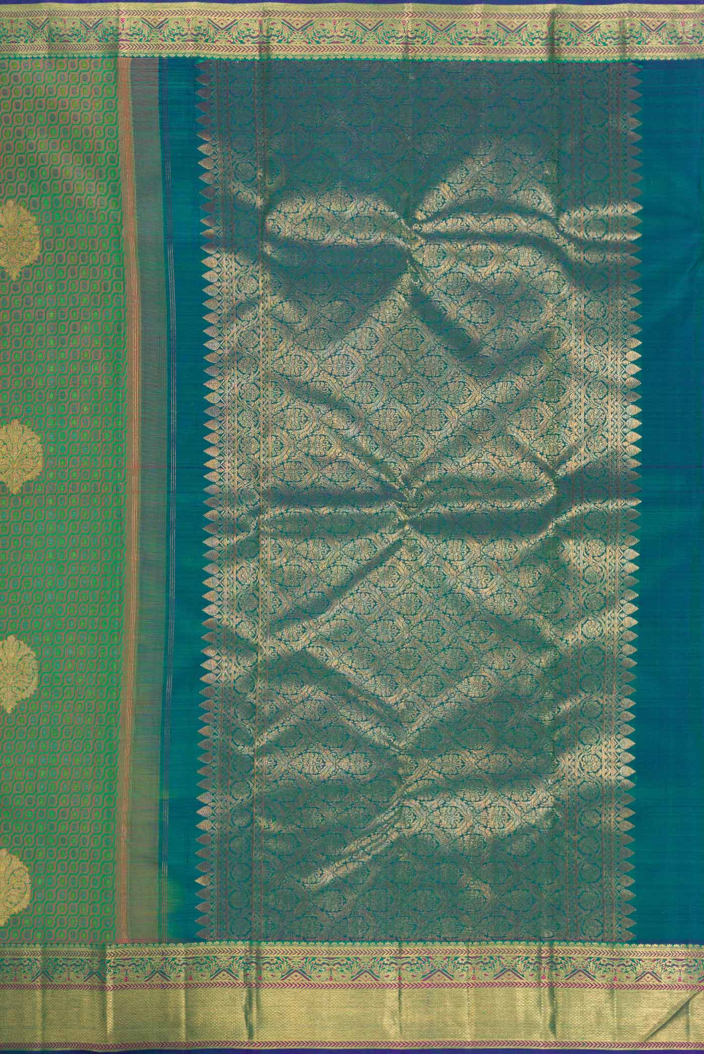 Pure Silk Pure Zari Green Kanchipuram Saree - Image 7