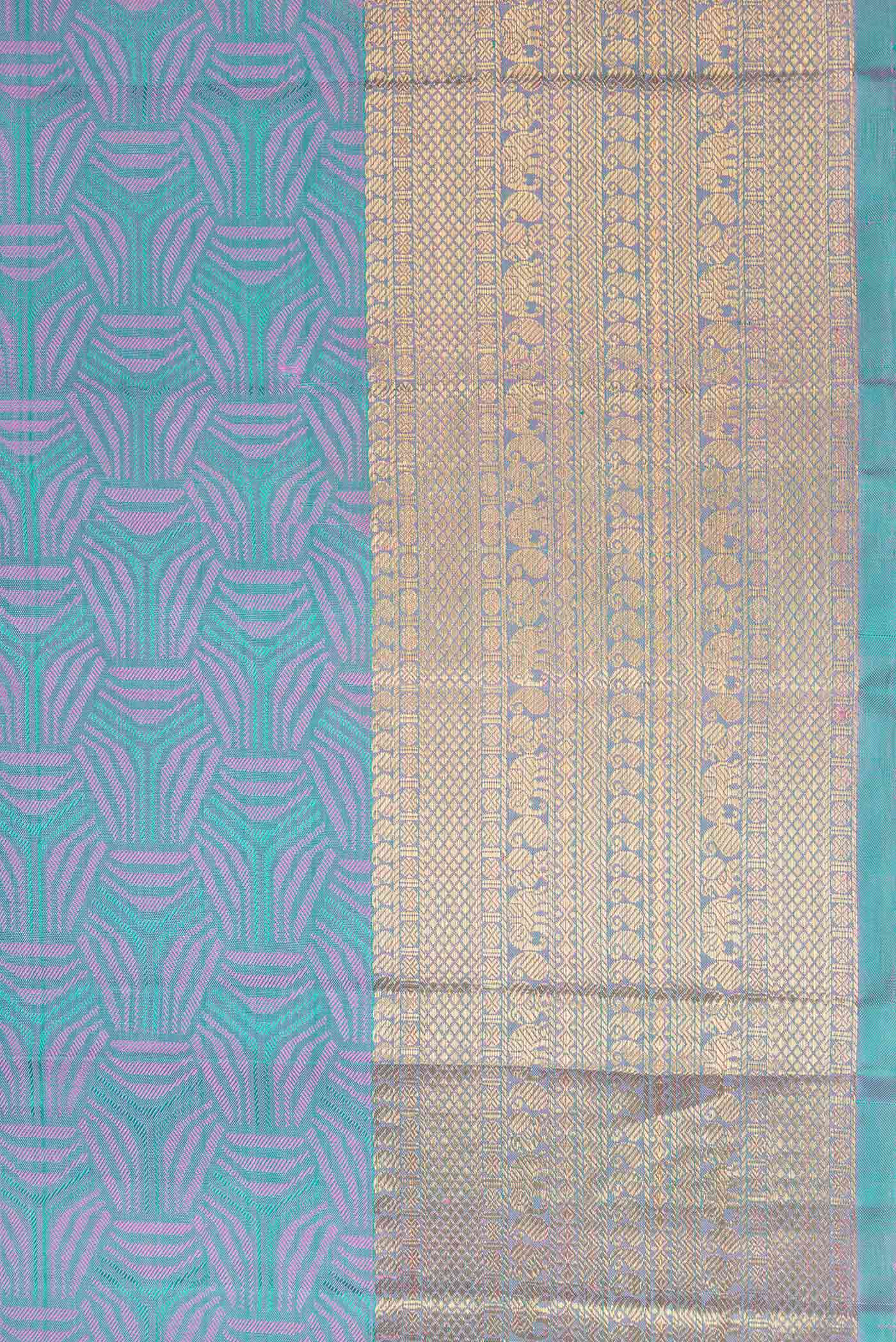 Pure Silk Pure Zari Lavender with Turquoise Color Kanchipuram Saree - Image 3