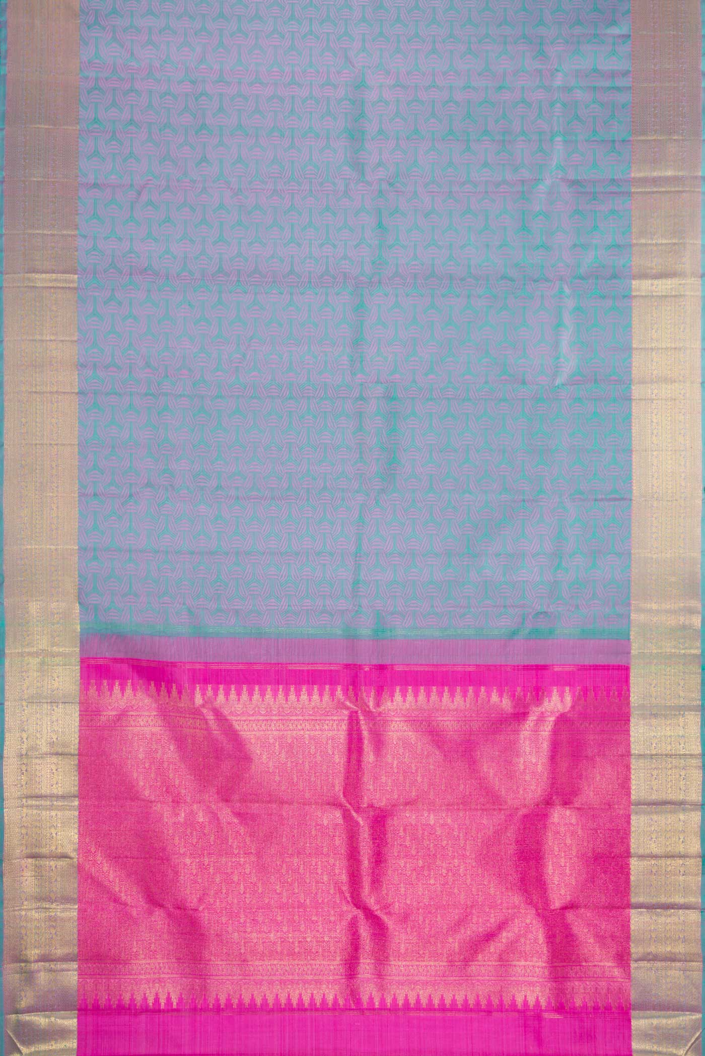 Pure Silk Pure Zari Lavender with Turquoise Color Kanchipuram Saree - Image 6