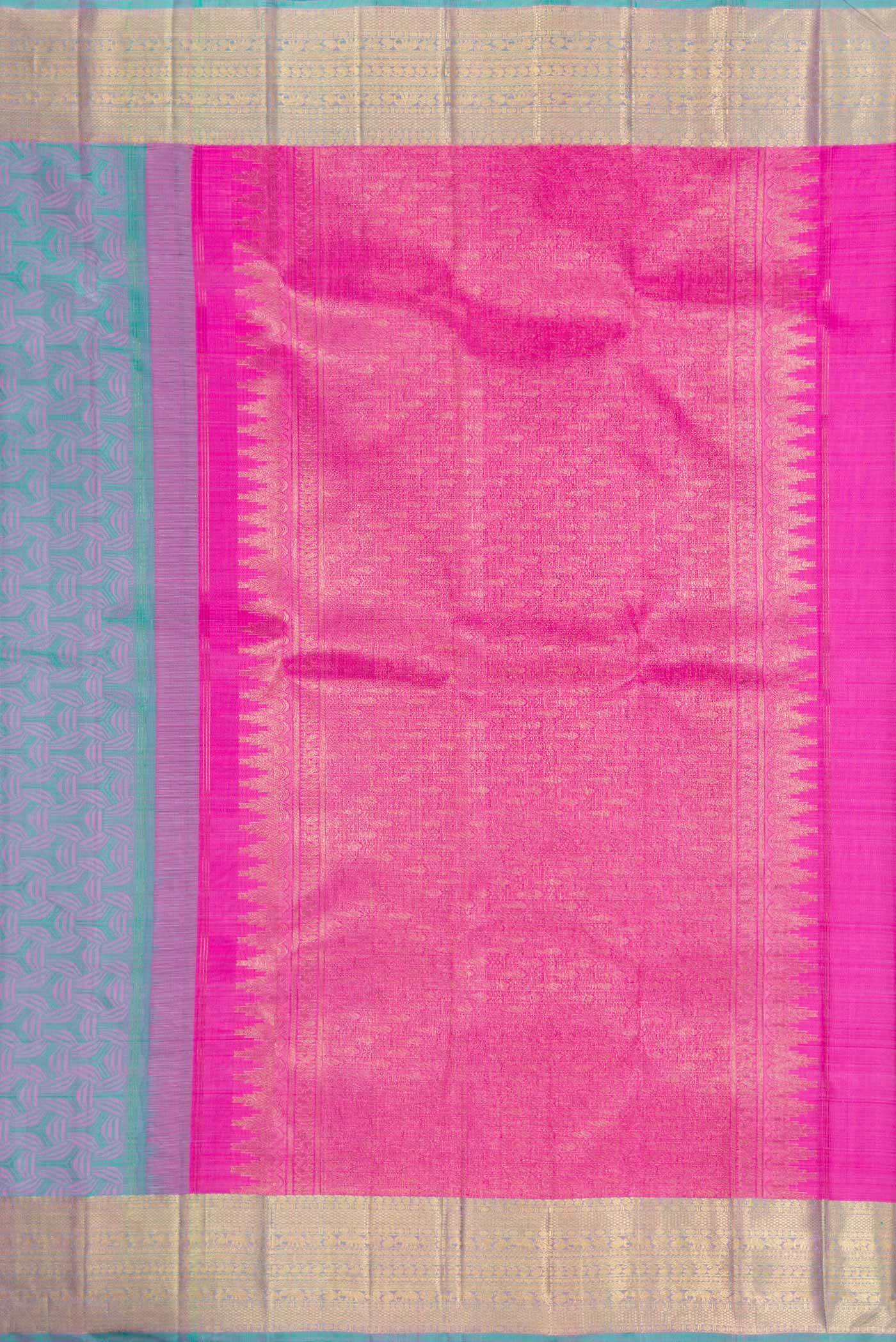 Pure Silk Pure Zari Lavender with Turquoise Color Kanchipuram Saree - Image 7
