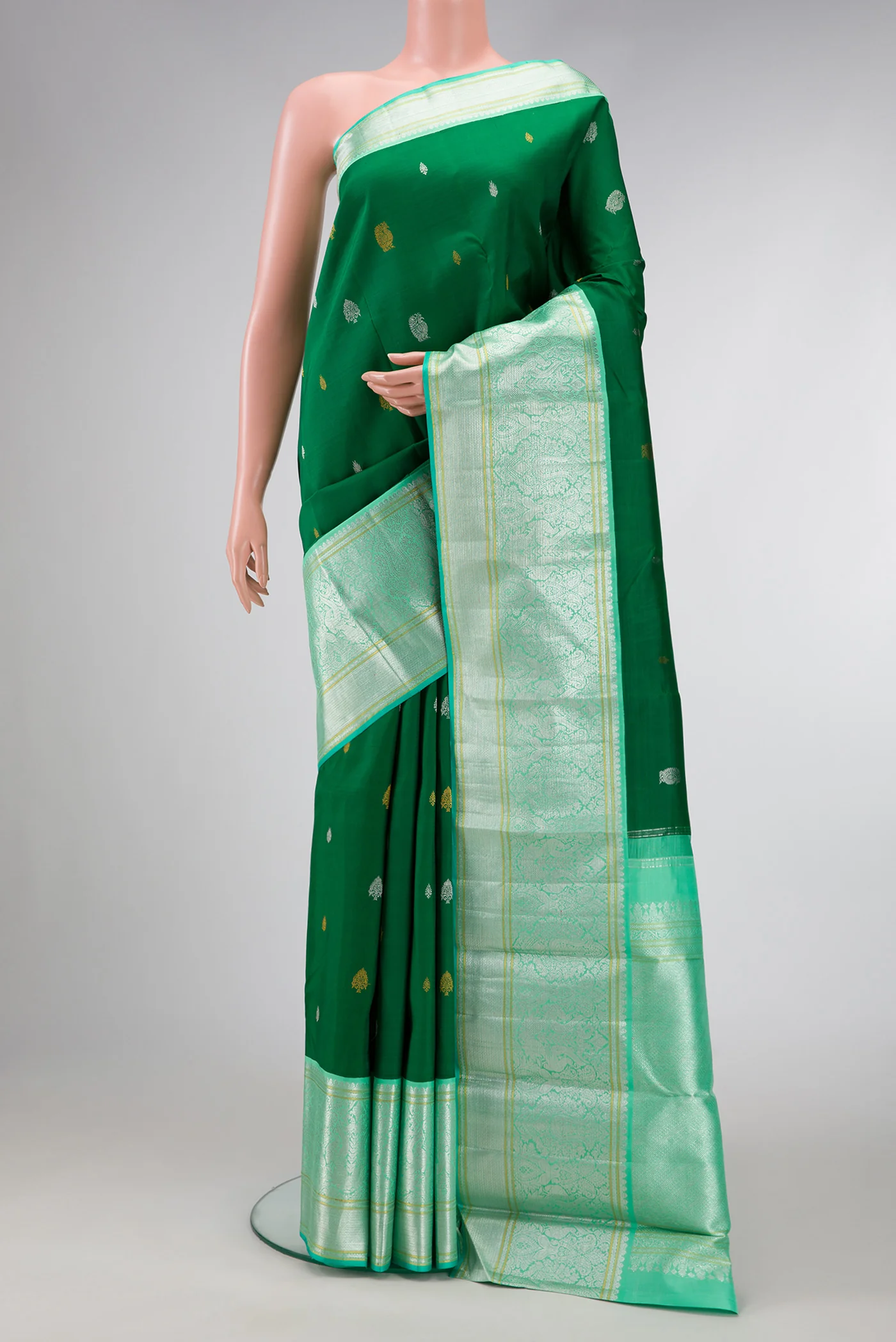 Pure Silk Pure Zari Green Kanchipuram Saree