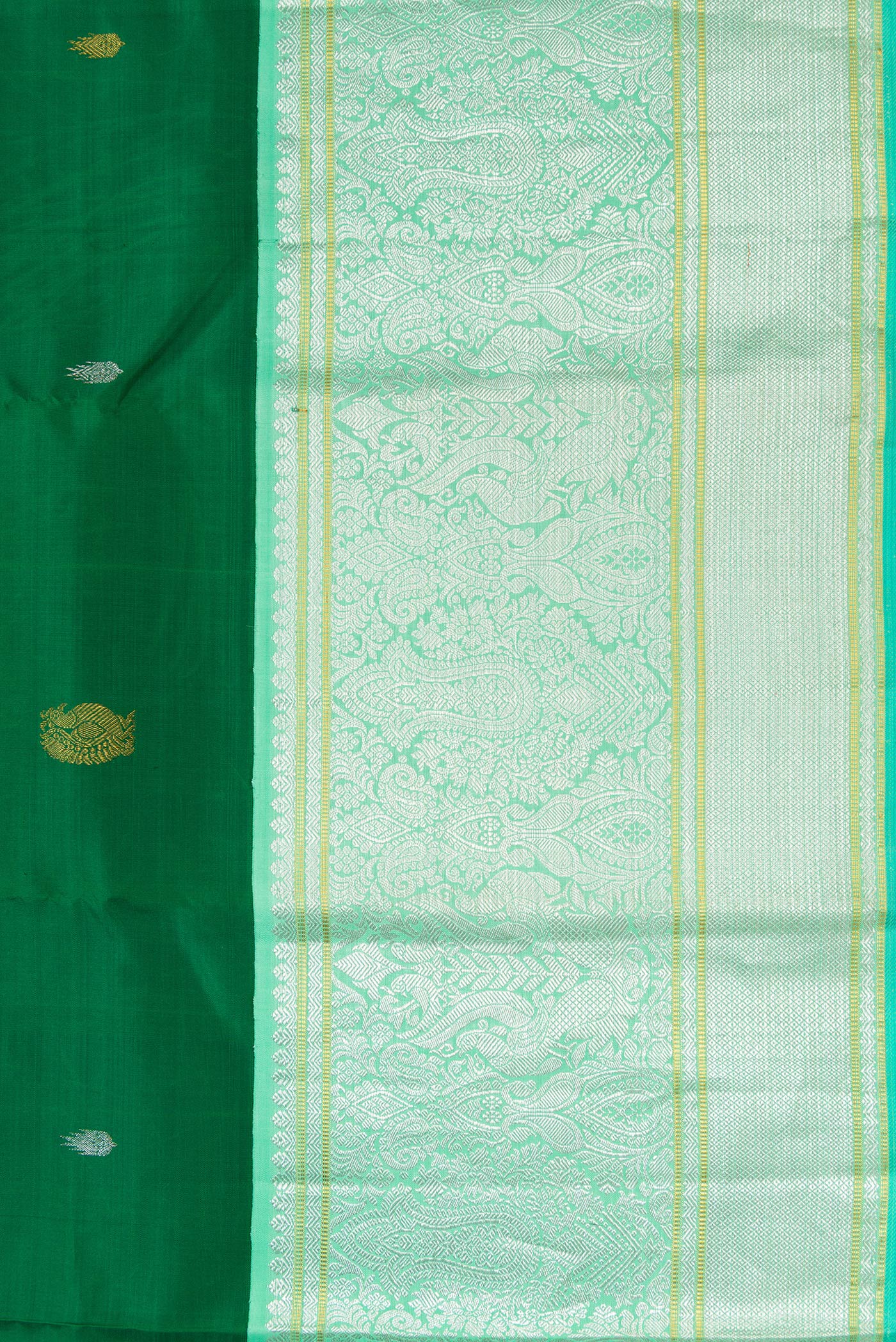 Pure Silk Pure Zari Green Kanchipuram Saree - Image 3