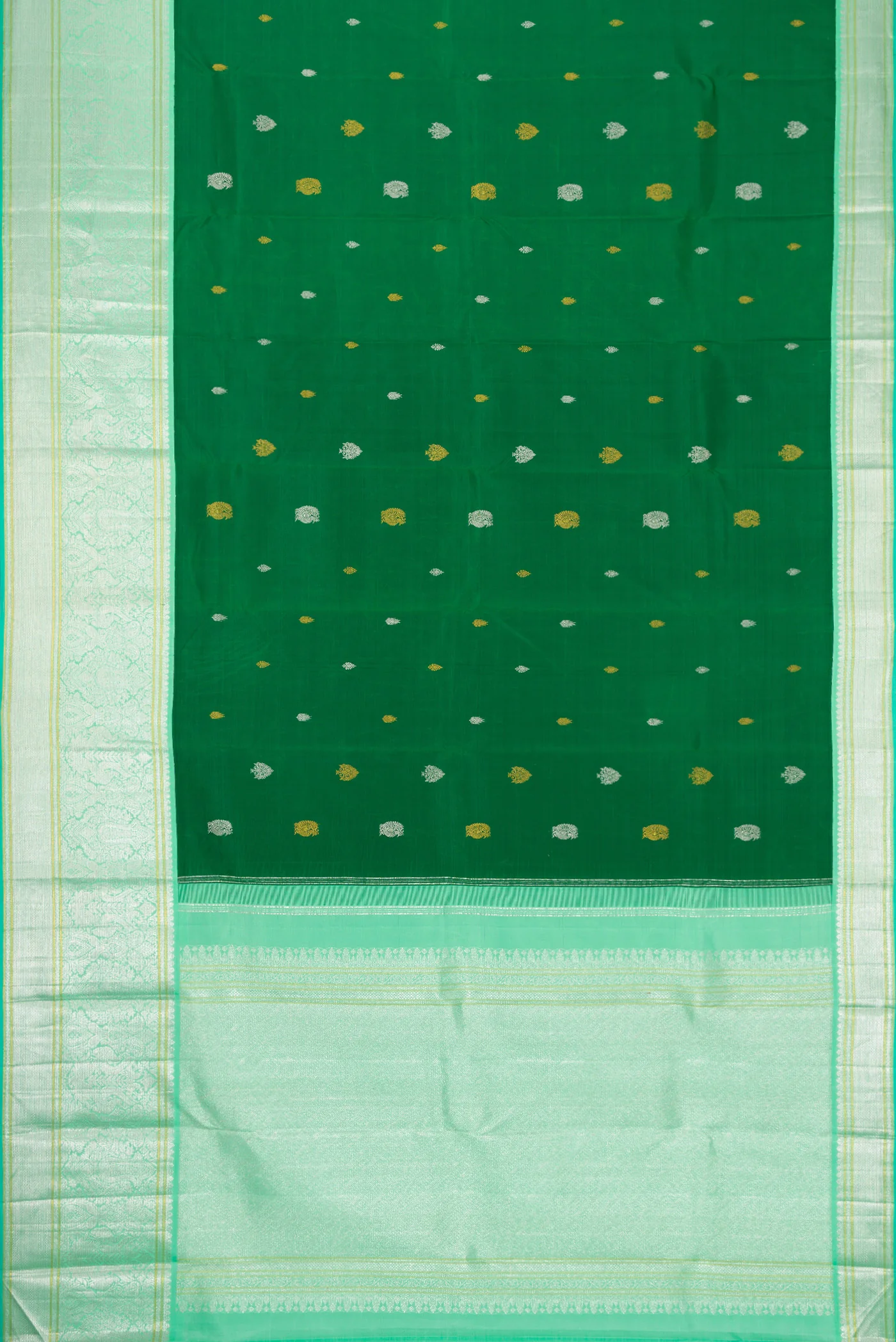 Pure Silk Pure Zari Green Kanchipuram Saree - Image 6