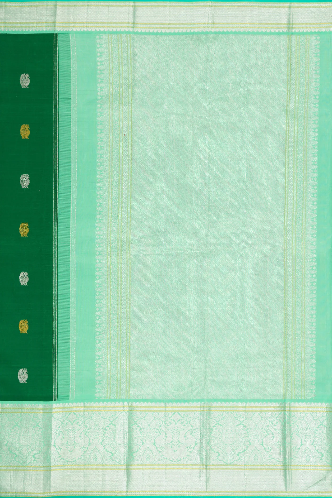 Pure Silk Pure Zari Green Kanchipuram Saree - Image 7