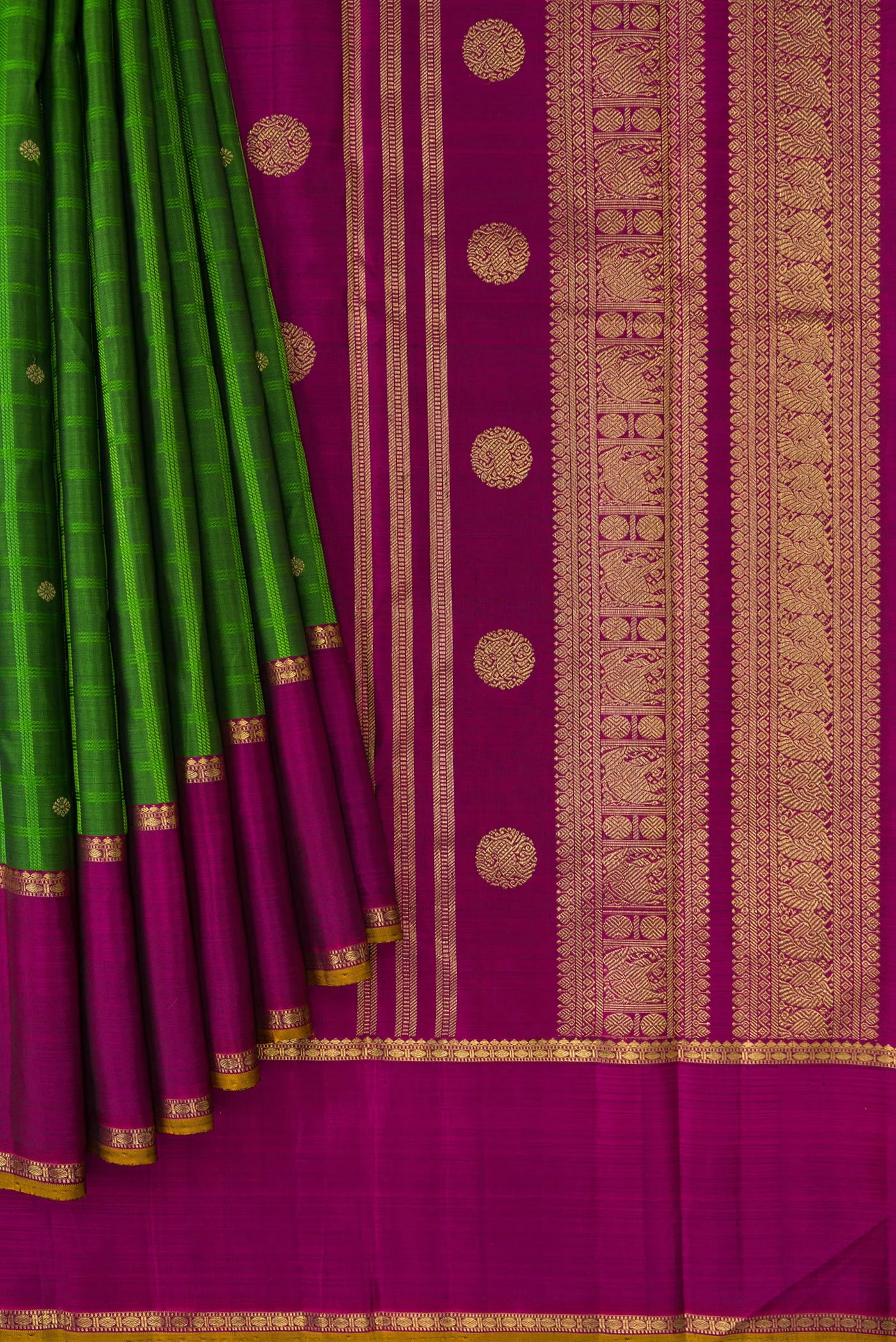 Pure Silk Pure Zari Green Kanchipuram Saree - Image 4