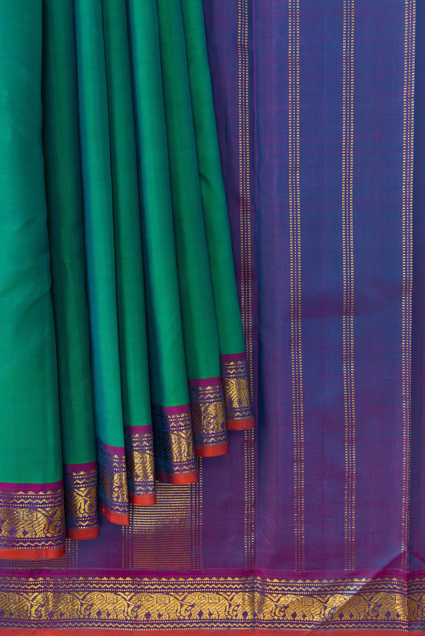Sea Green Kanchipuram Silk Saree - Image 4