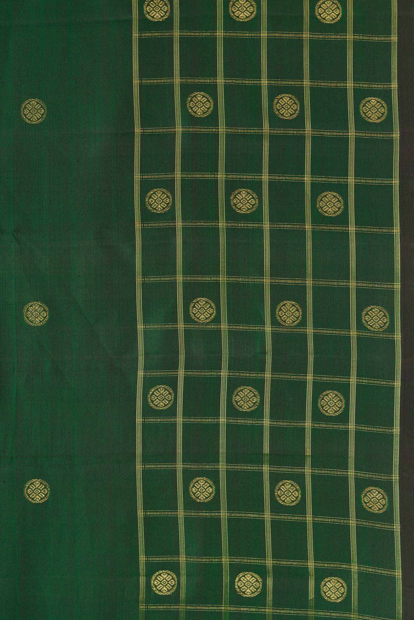 Pure Silk Pure Zari Bottle Green Kanchipuram Saree - Image 3