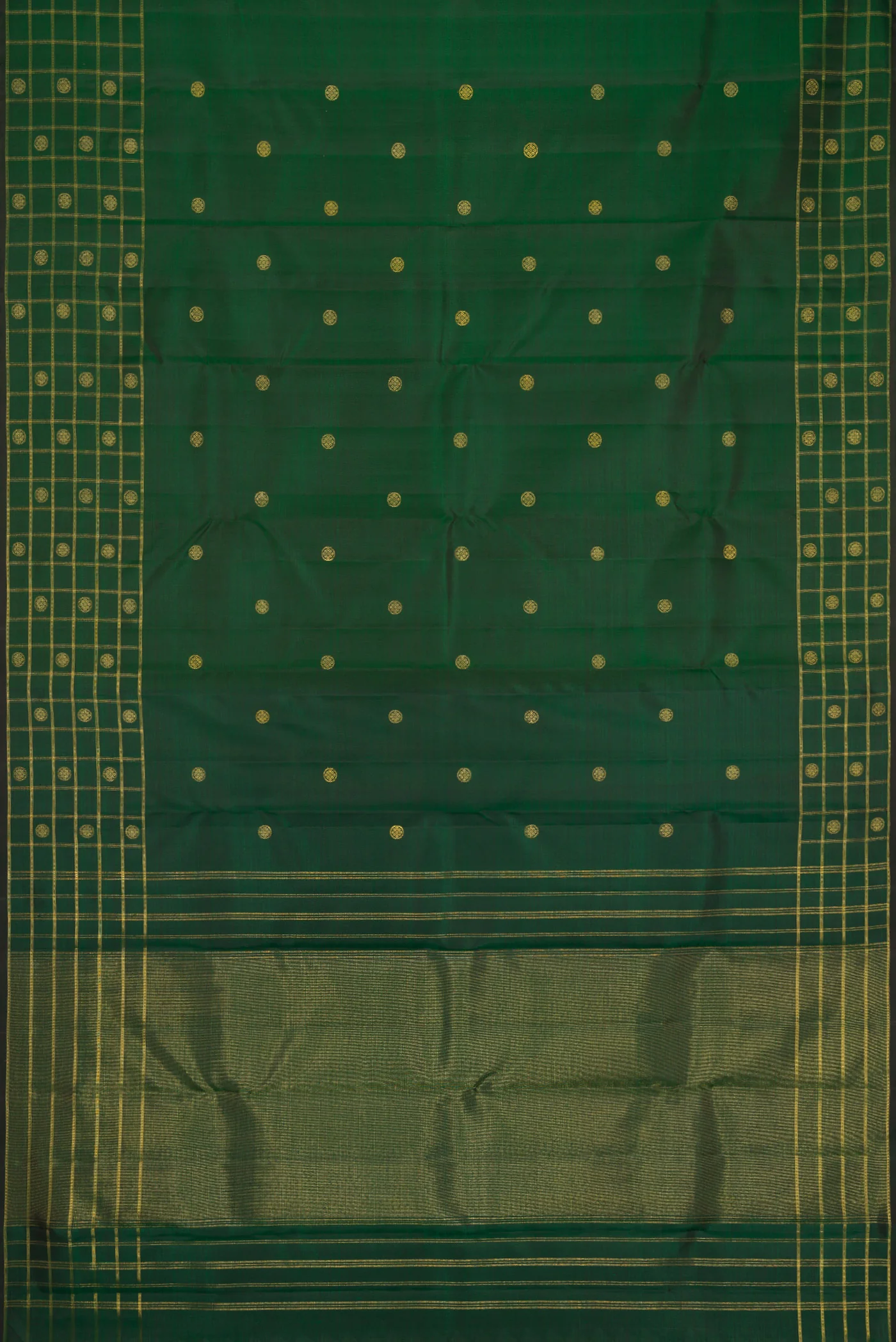 Pure Silk Pure Zari Bottle Green Kanchipuram Saree - Image 6