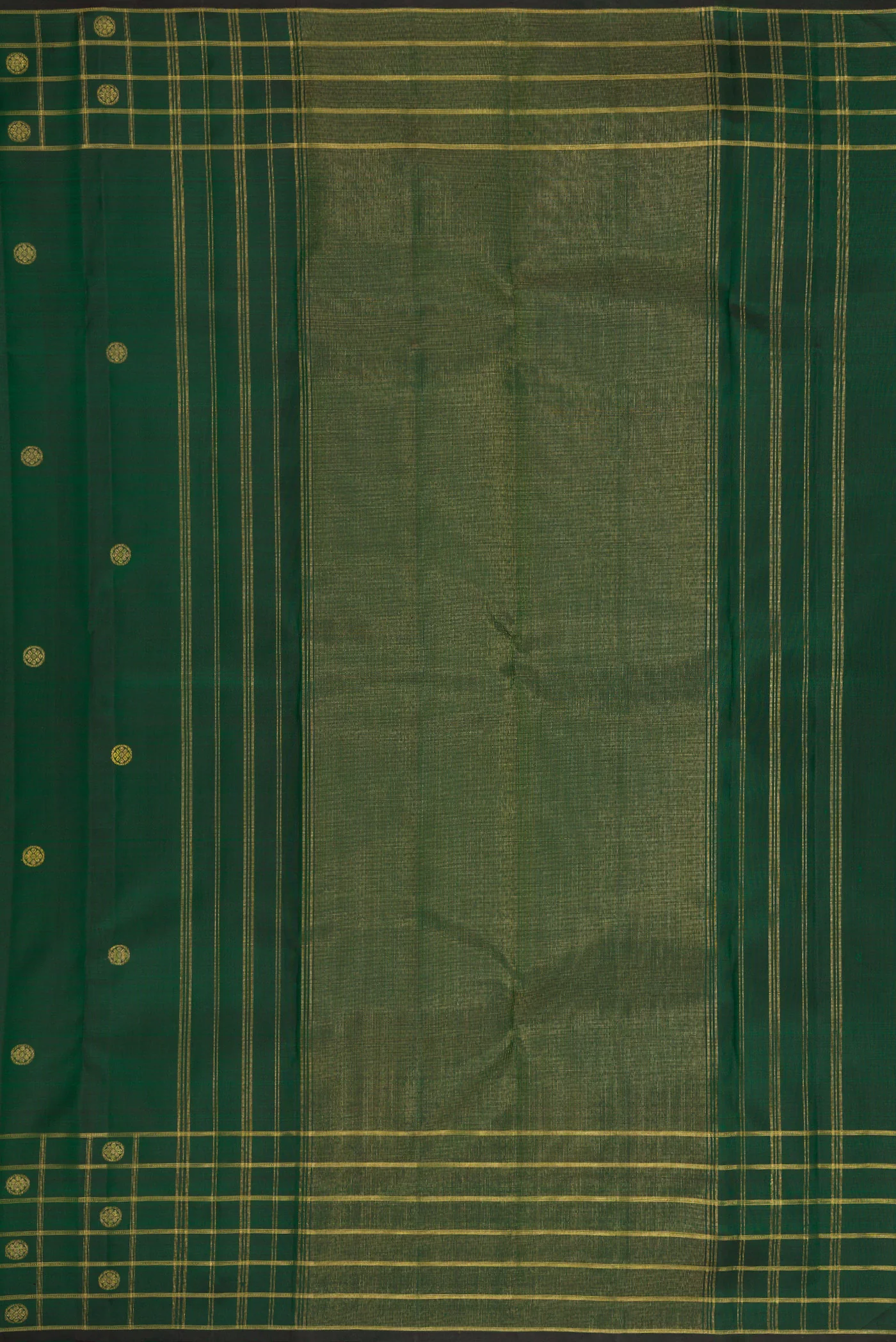 Pure Silk Pure Zari Bottle Green Kanchipuram Saree - Image 7
