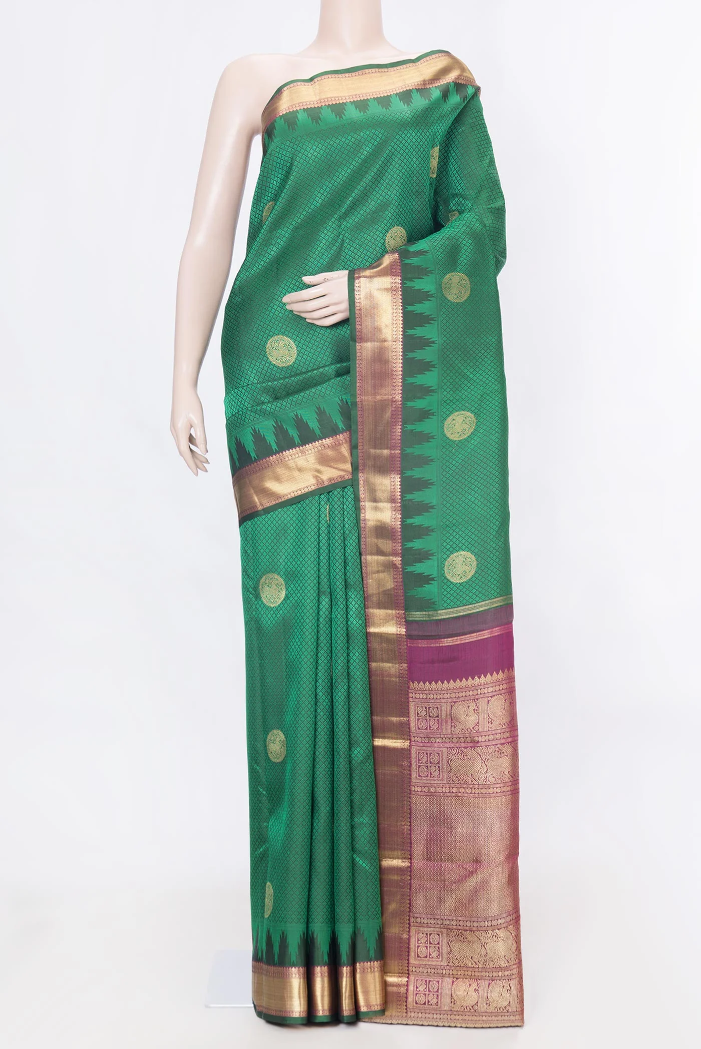 Pure Silk Pure Zari Green Dual Tone Kanchipuram Saree