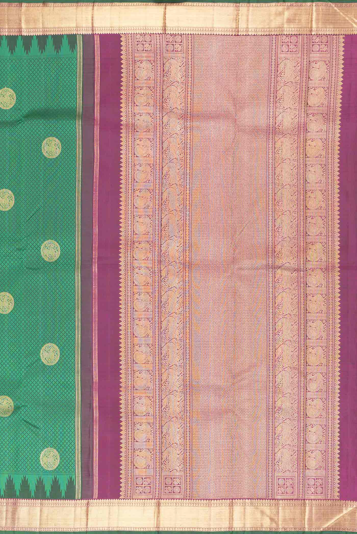 Pure Silk Pure Zari Green Dual Tone Kanchipuram Saree - Image 7
