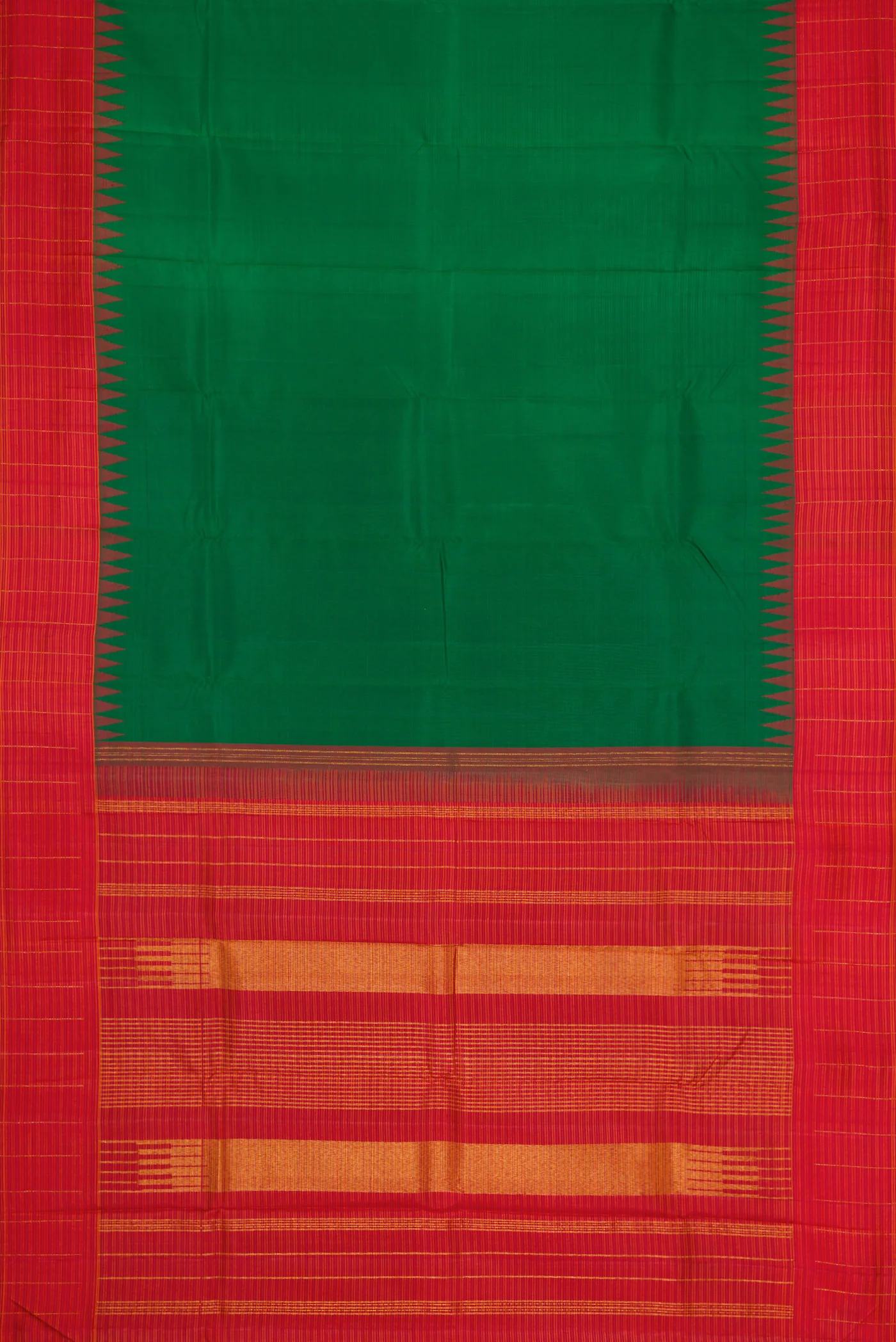 Pure Silk Pure Zari Green Kanjivaram Saree - Image 6