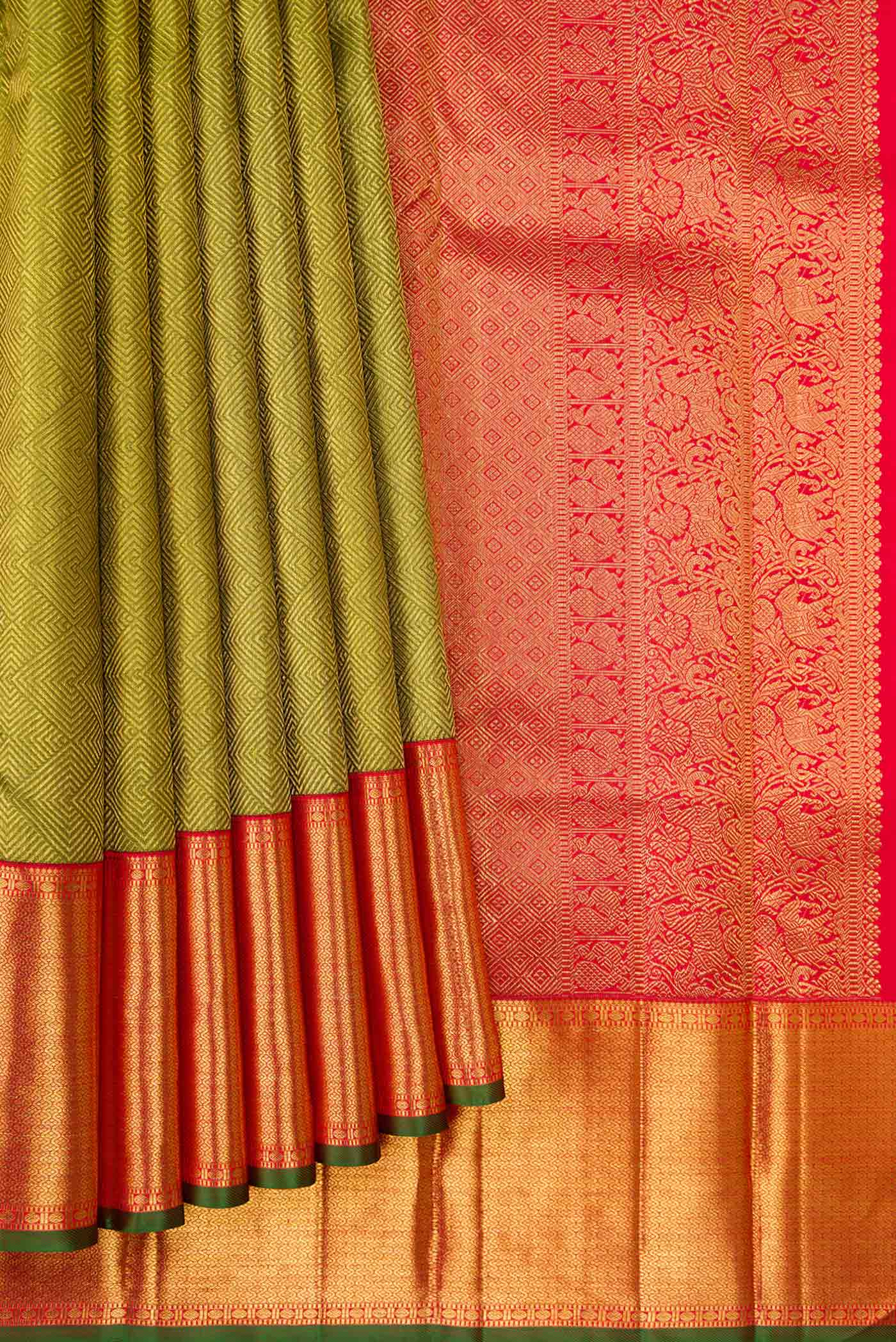 Pure Silk Pure Zari Green Dual Tone Kanjivaram Saree - Image 4