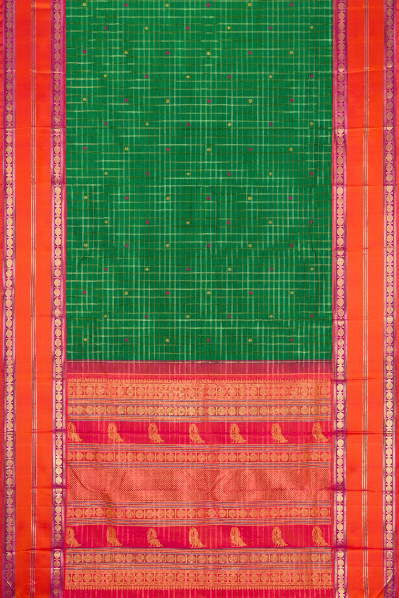 Pure Silk Pure Zari Green Kanjivaram Saree - Image 6