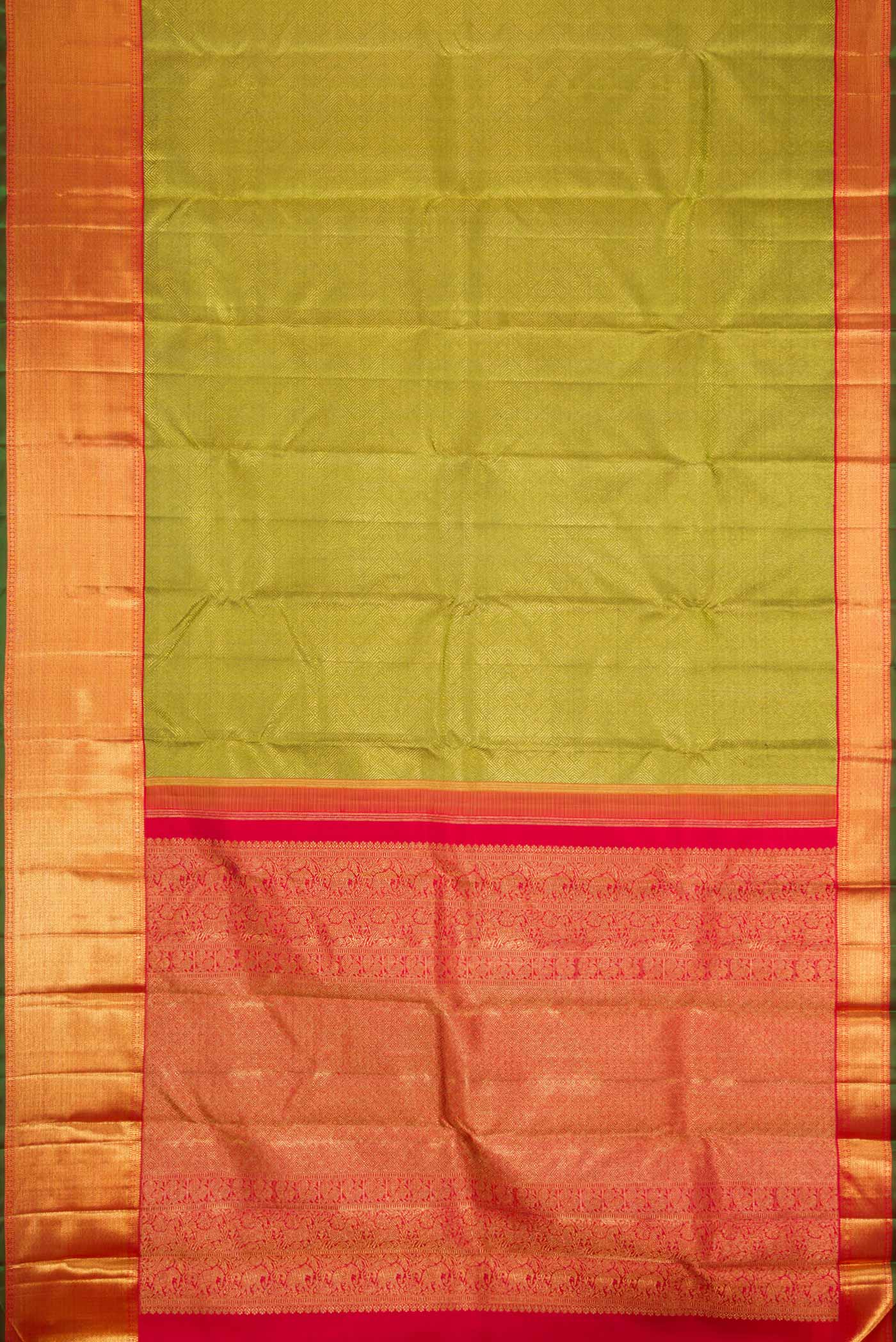 Pure Silk Pure Zari Green Dual Tone Kanjivaram Saree - Image 6
