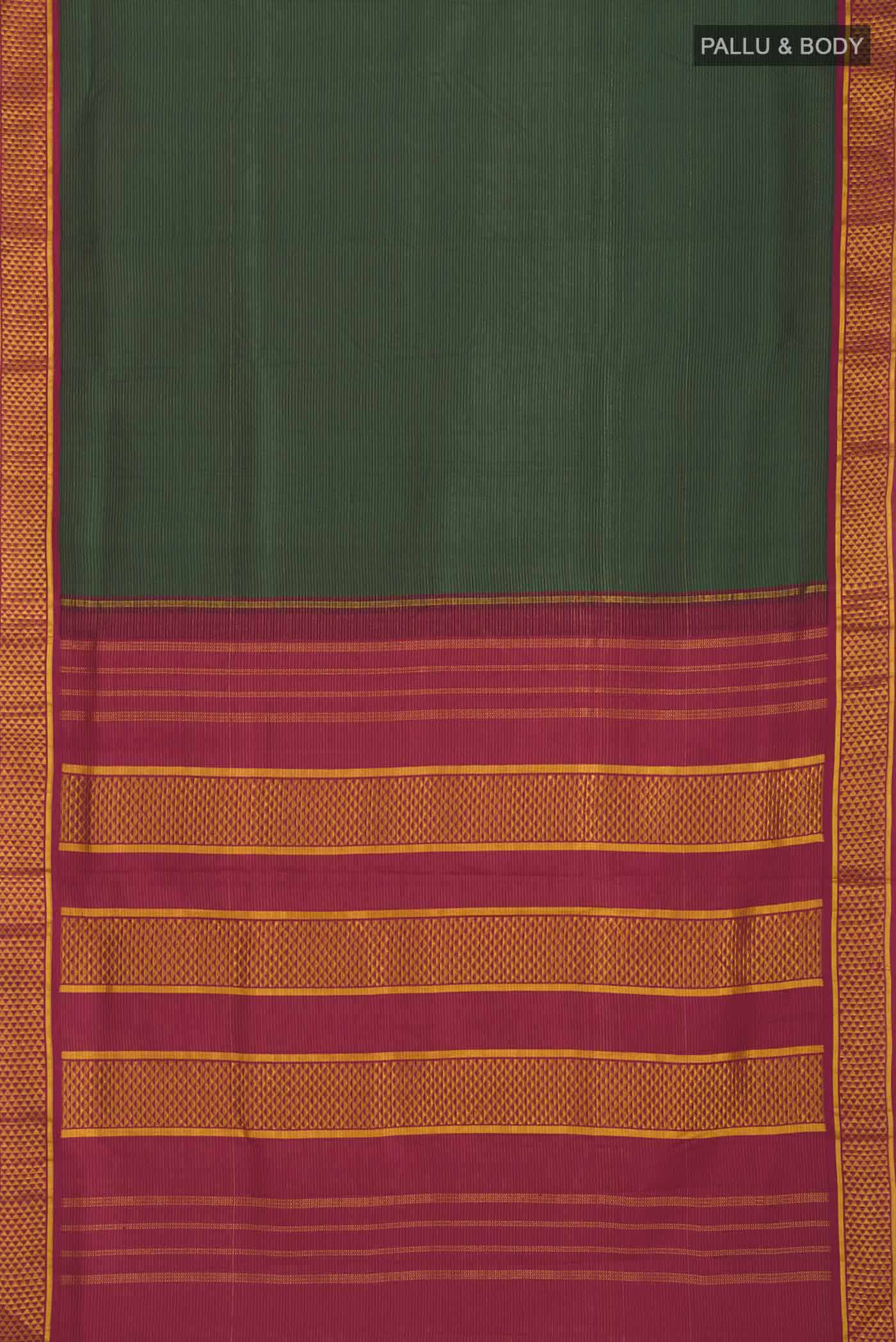 Pure Silk Pure Zari Green Kanchipuram Nine Yards Saree - Image 5