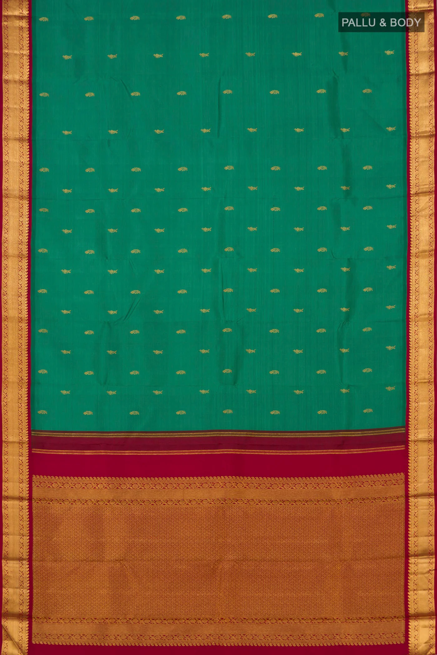 Pure Silk Pure Zari Green Kanchipuram Saree - Image 5