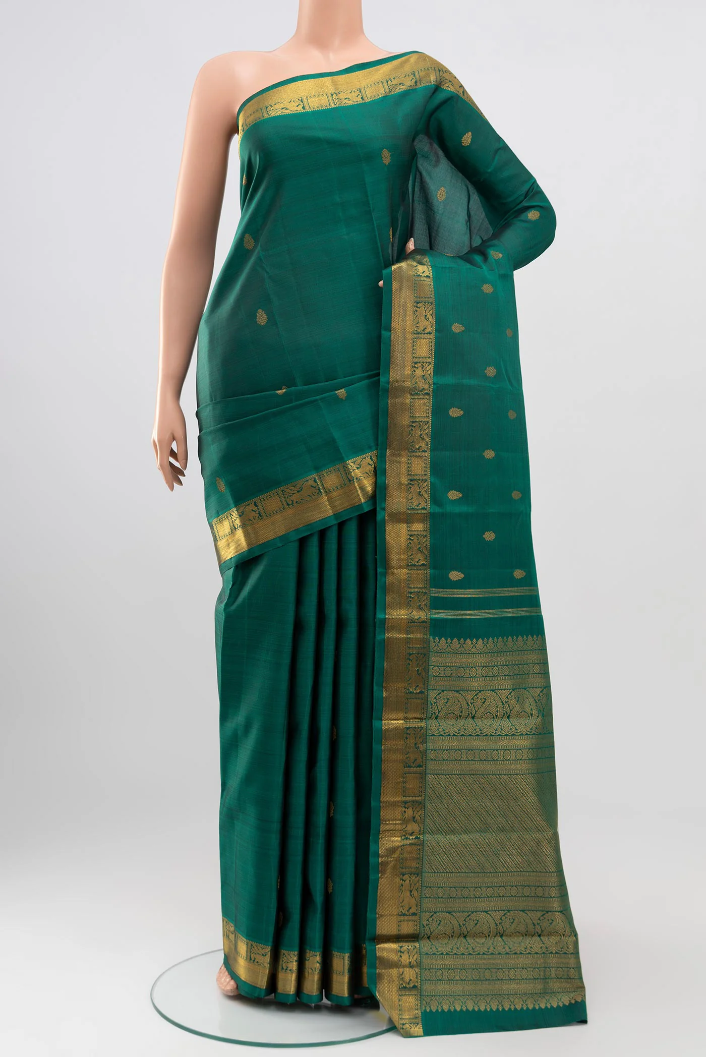 Pure Silk Pure Zari Green Kanchipuram Saree