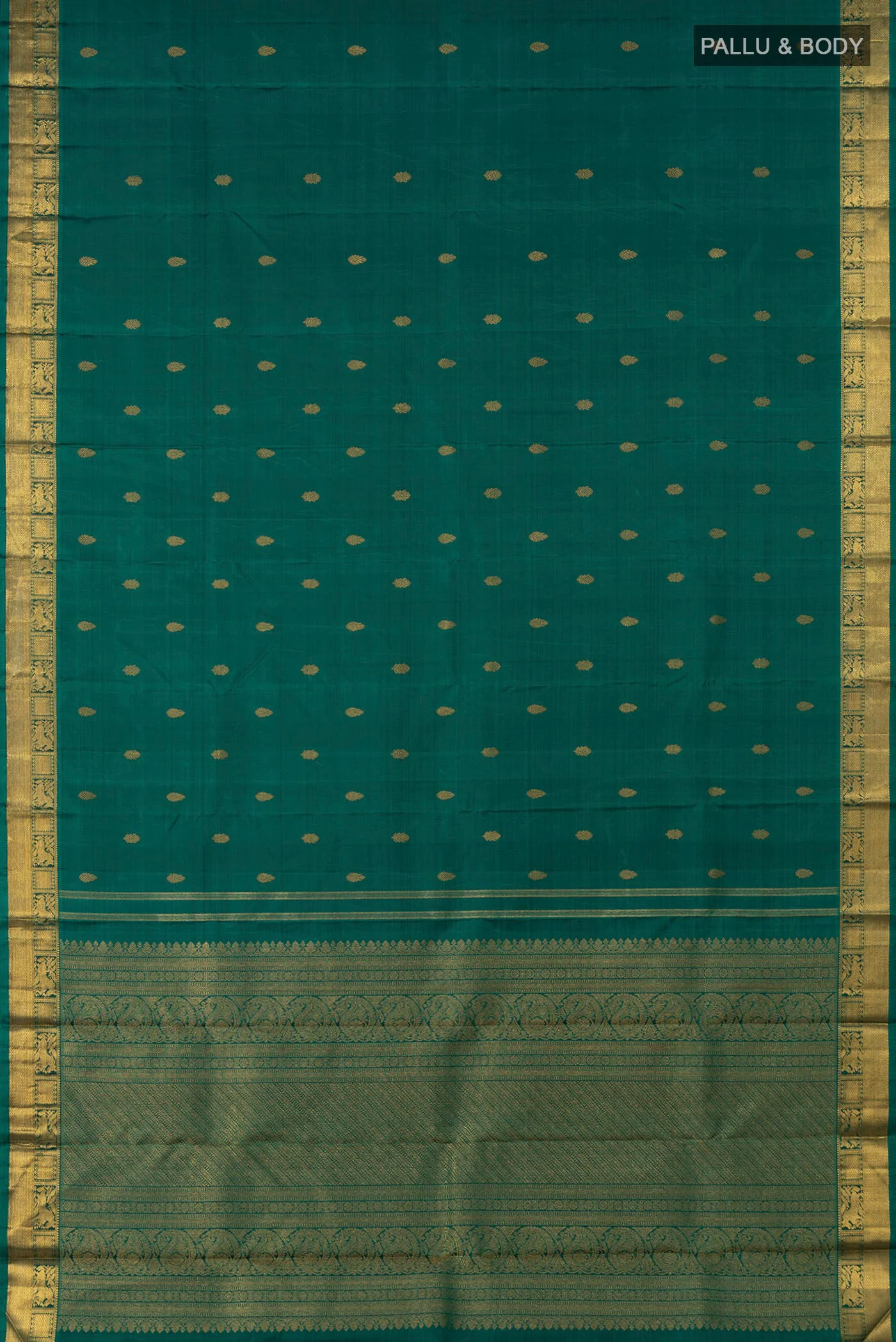 Pure Silk Pure Zari Green Kanchipuram Saree - Image 4
