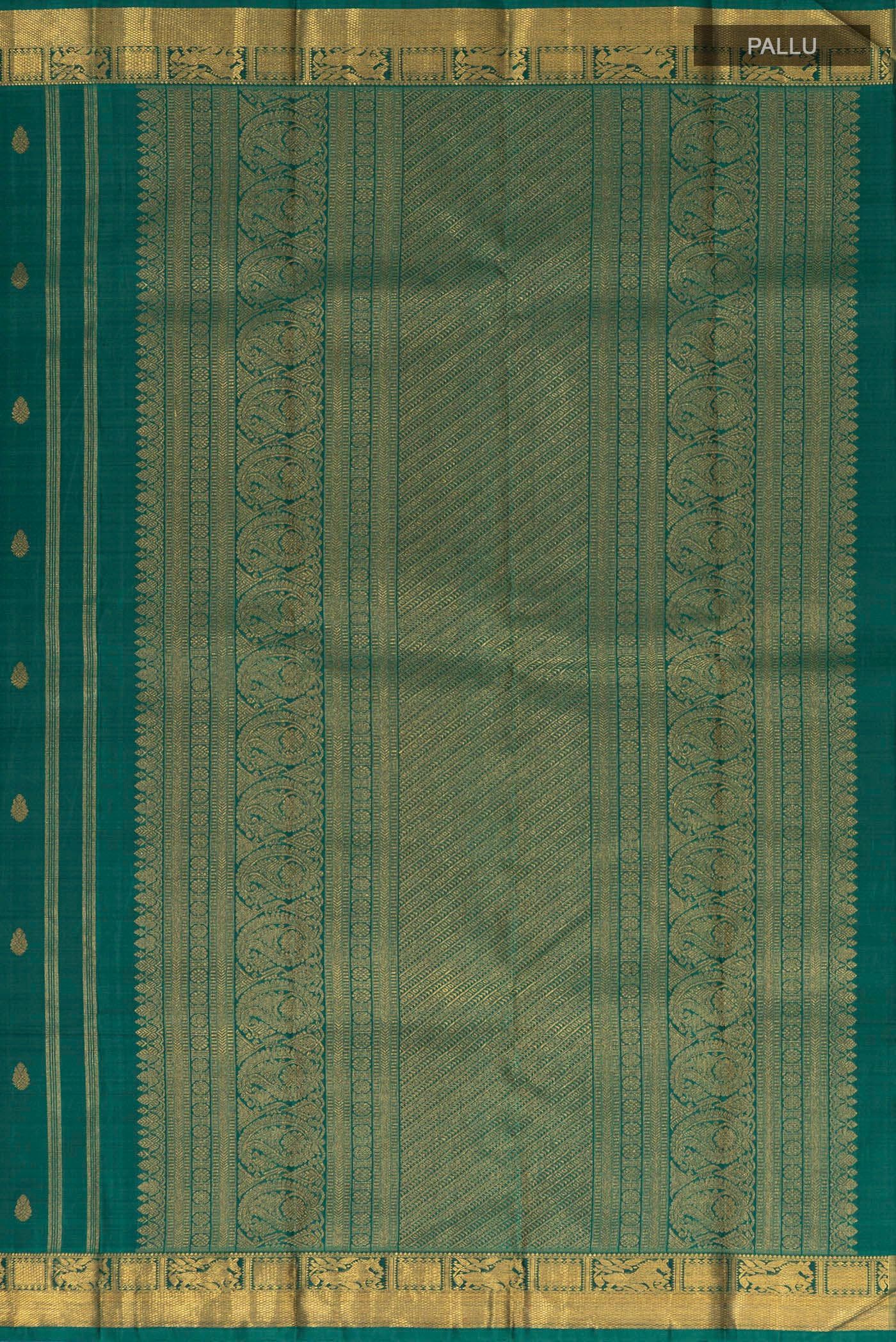 Pure Silk Pure Zari Green Kanchipuram Saree - Image 5