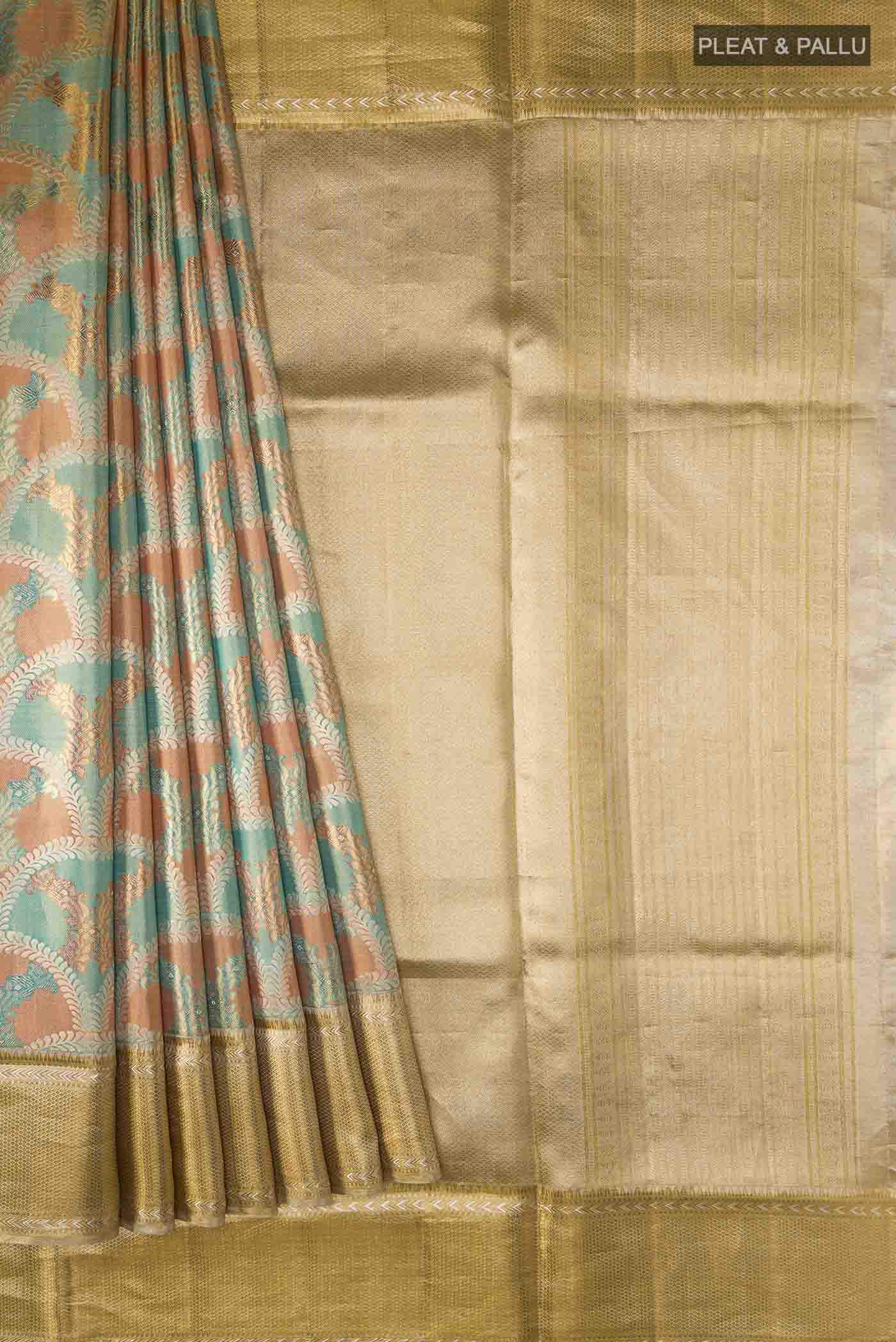 Pure Silk Pure Zari Multi Color Kanjivaram Tissue Saree - Image 4