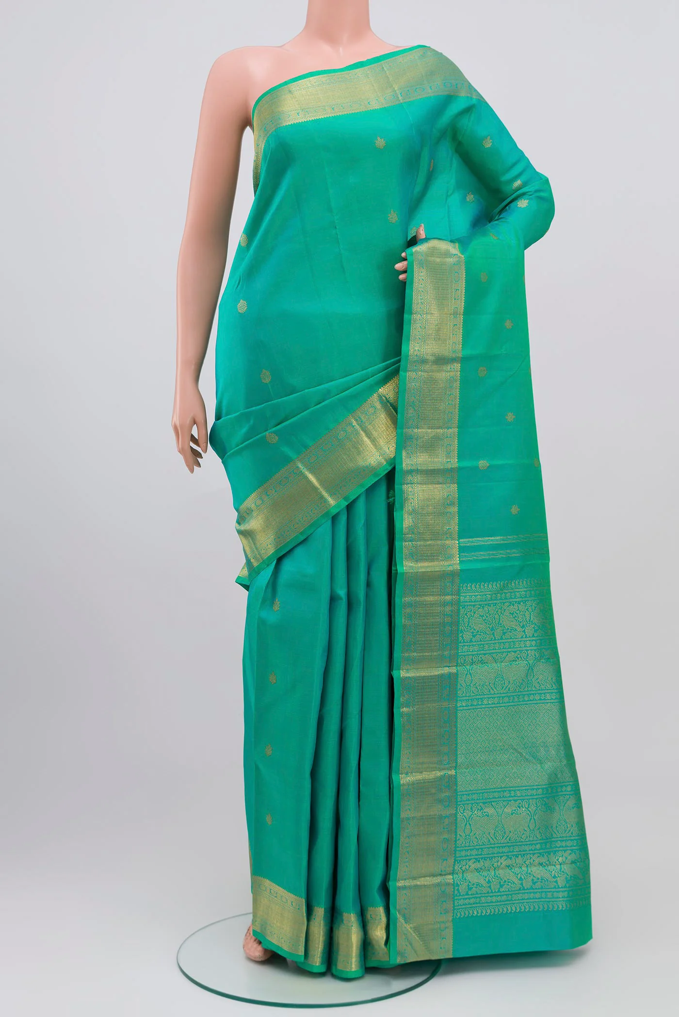 Pure Silk Pure Zari Turquoise Kanjivaram Saree