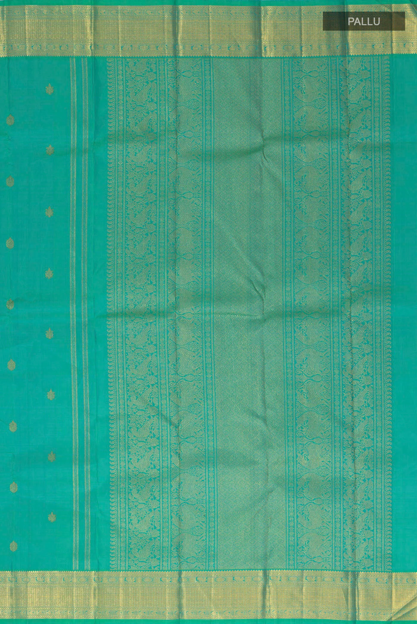 Pure Silk Pure Zari Turquoise Kanjivaram Saree - Image 6
