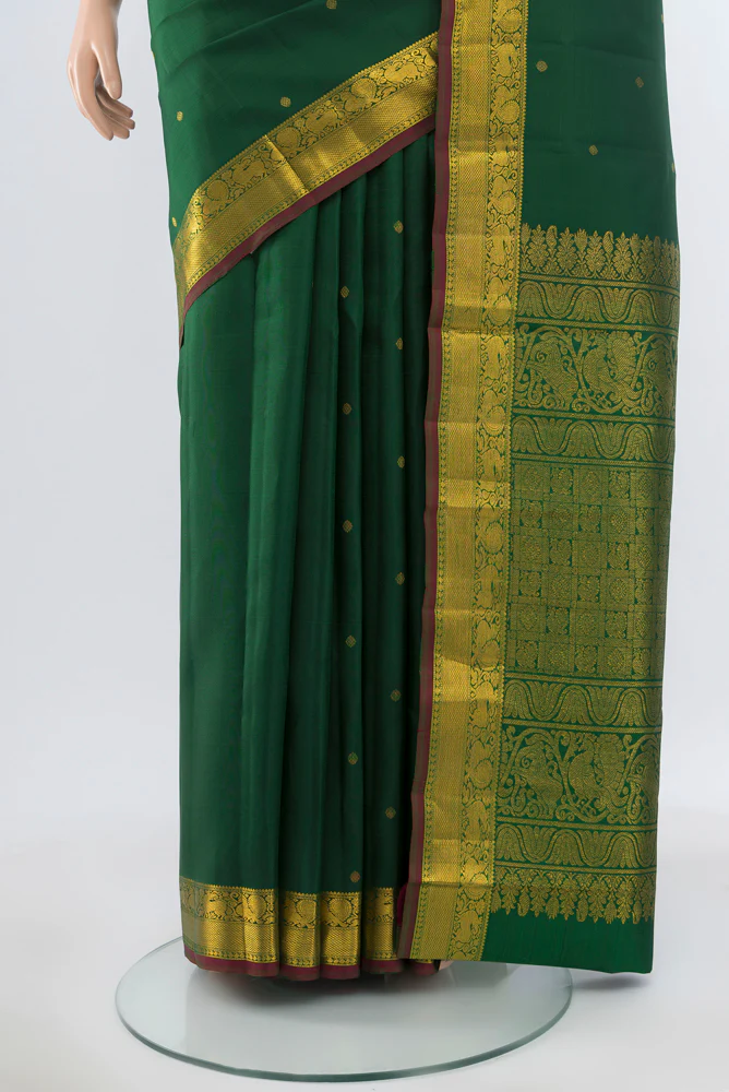 Bottle Green Kanjivaram Silk Saree - Image 3