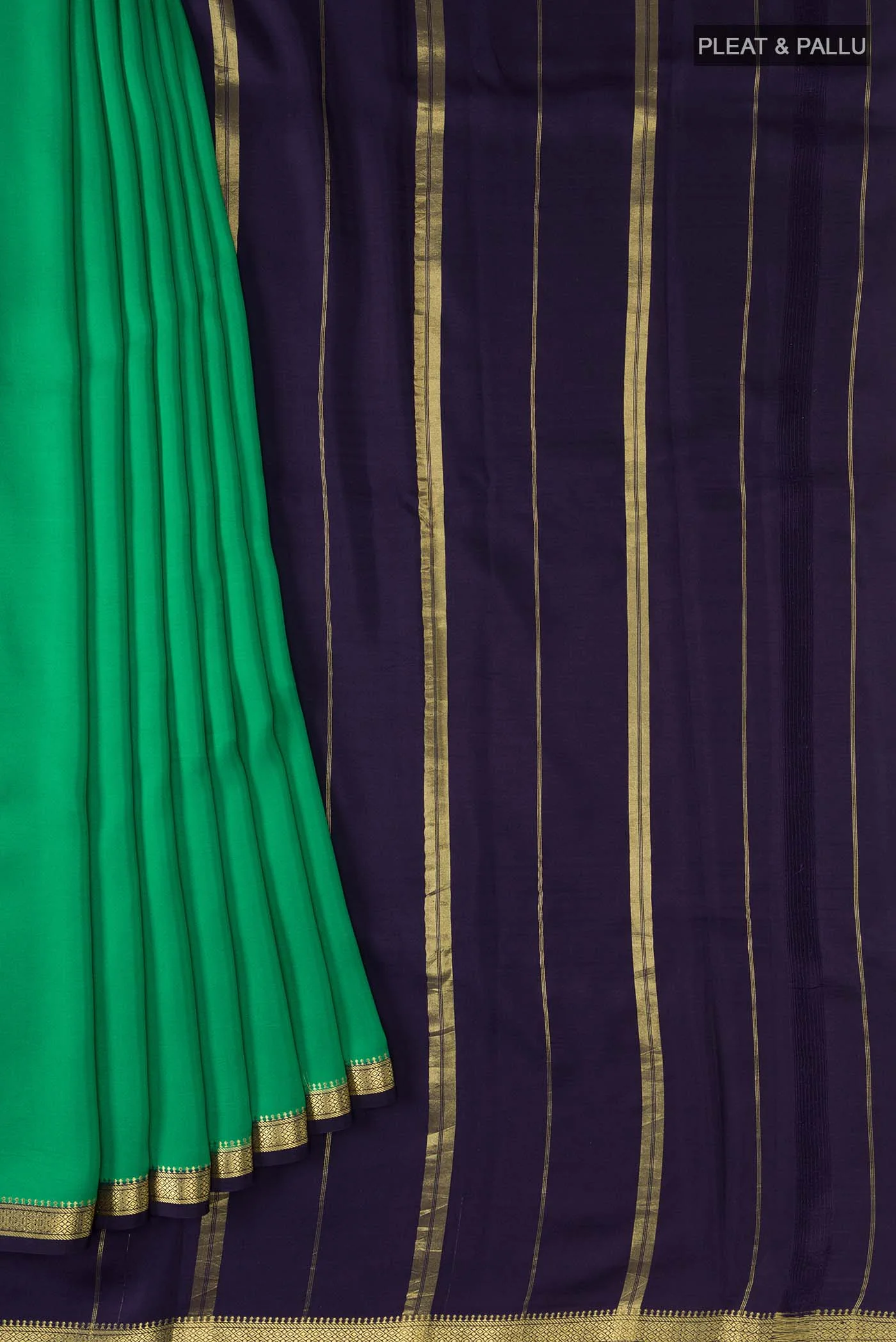 Pure Silk Pure Zari Green Mysore Crepe Saree - Image 4