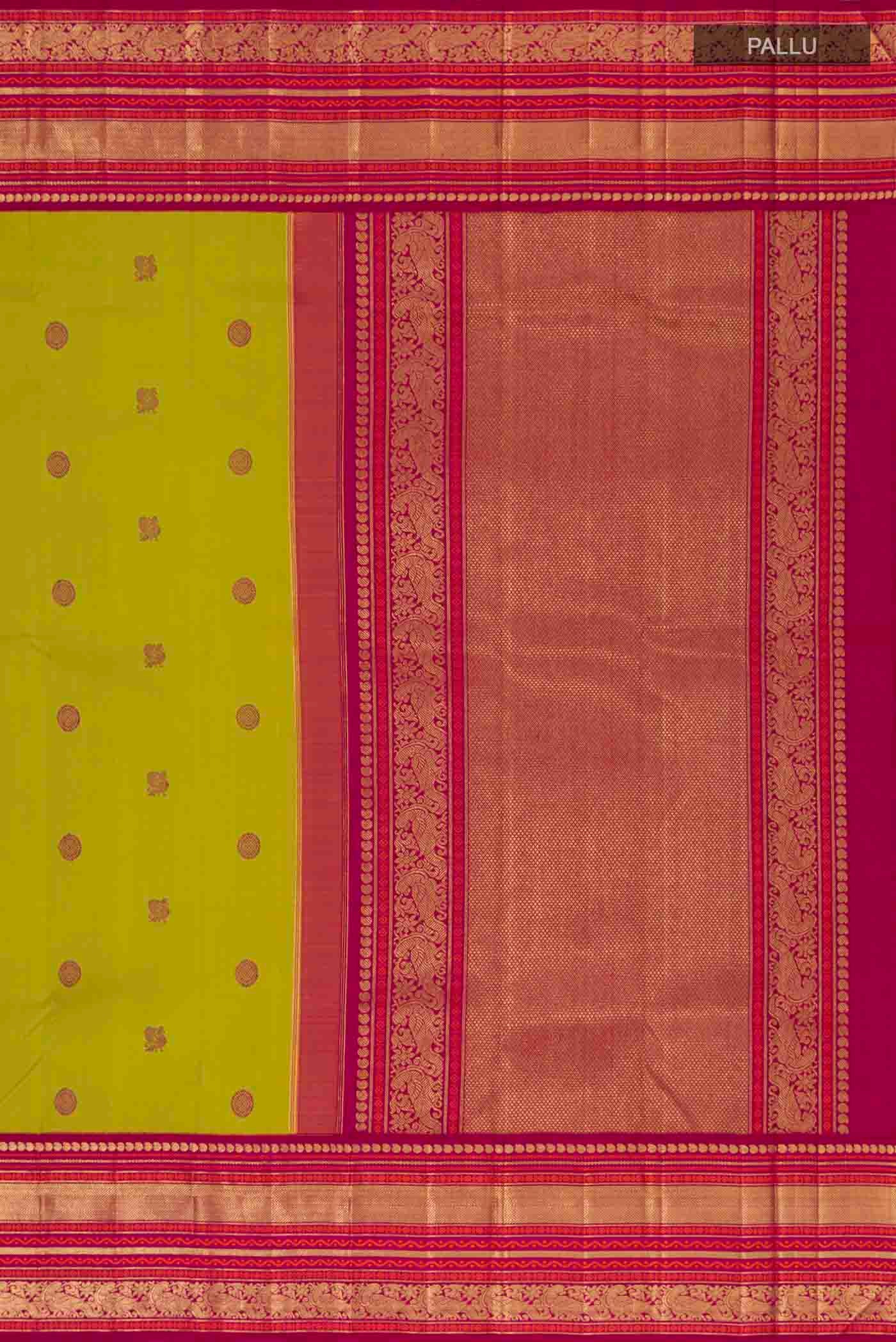 Pure Silk Pure Zari Parrot Green Kanchipuram Saree - Image 6