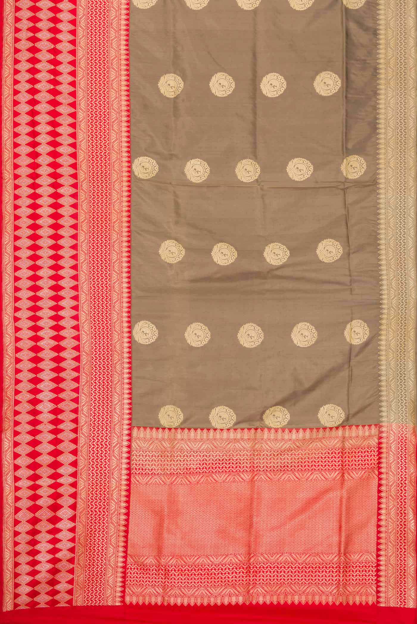 Pure Silk Pure Zari Grey Dual Tone Banarasi Saree - Image 6