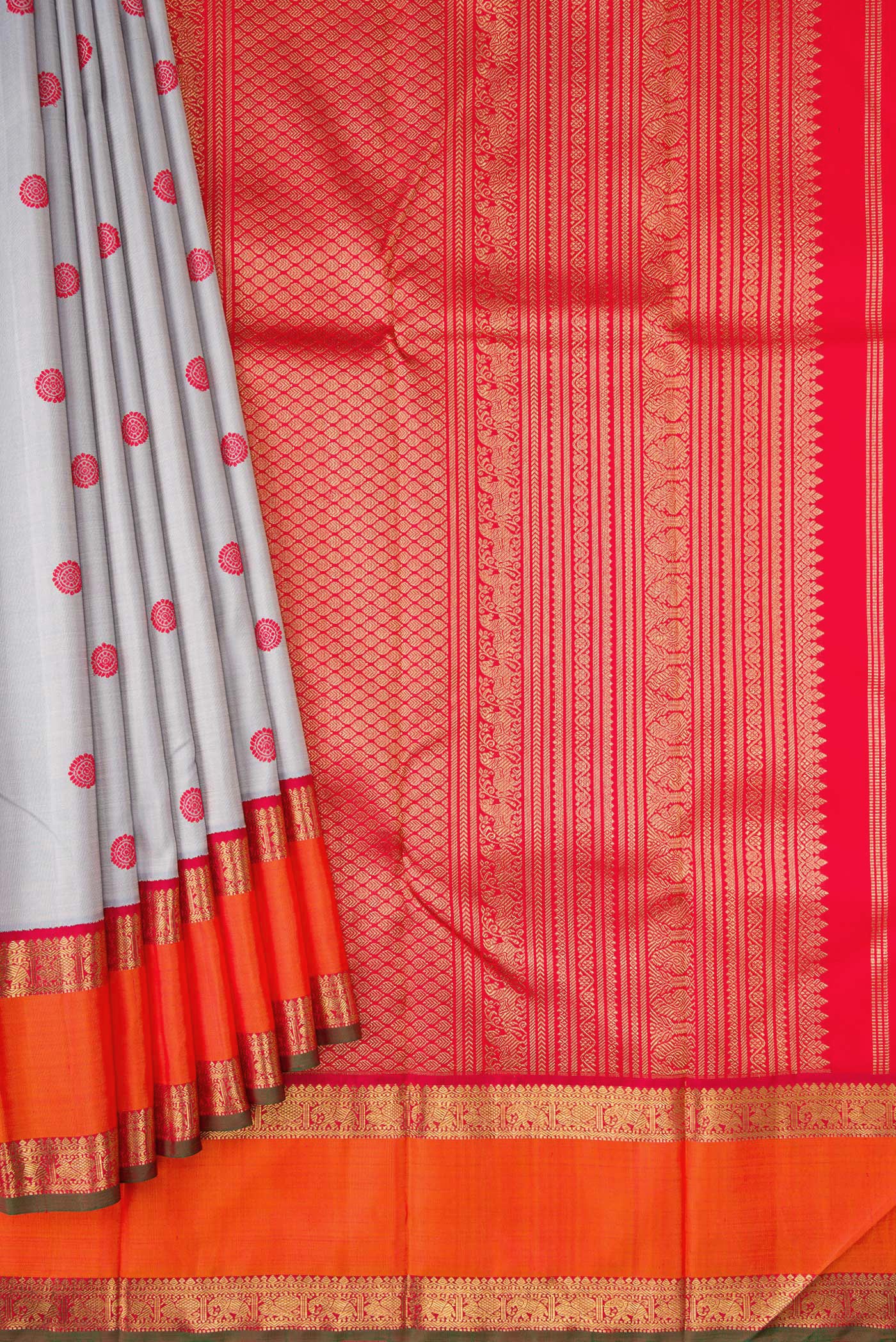 Pure Silk Pure Zari Grey Kanchipuram Saree - Image 4