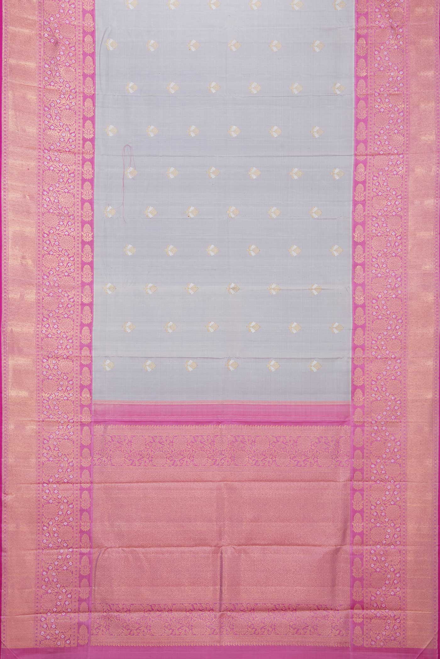 Pure Silk Pure Zari Grey Dual Tone Kanjivaram Saree - Image 6