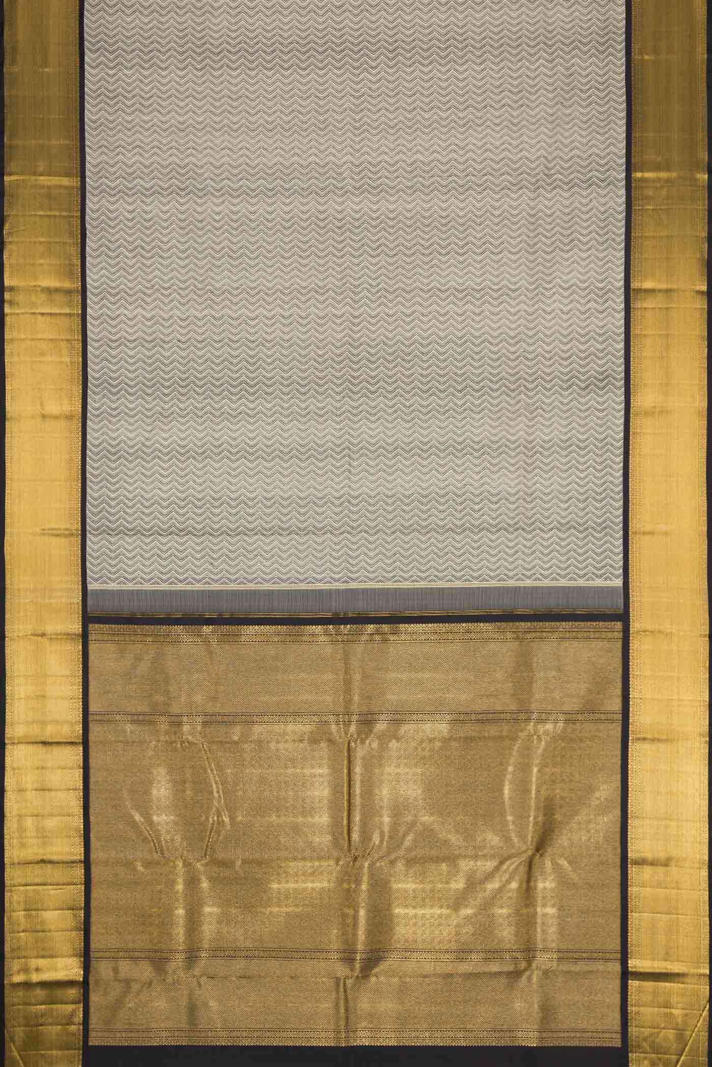 Pure Silk Pure Zari Grey Dual Tone Kanjivaram Saree - Image 6