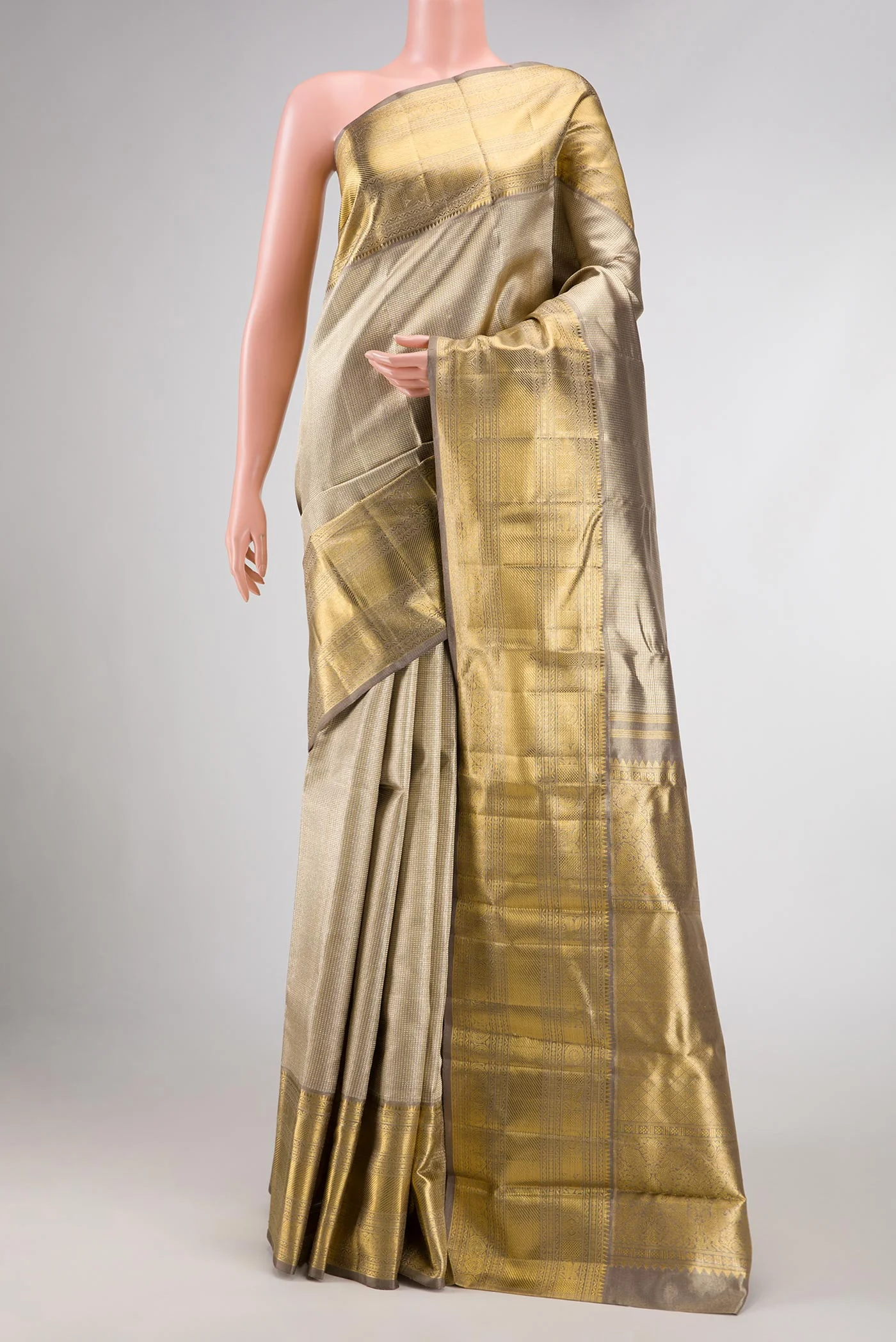 Pure Silk Pure Zari Grey Dual Tone Kanjivaram Tissue Saree
