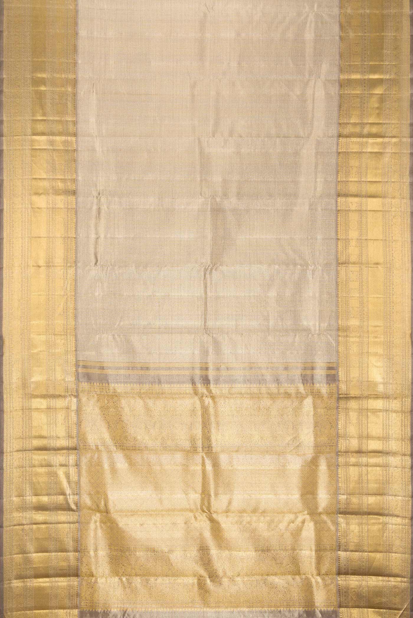 Pure Silk Pure Zari Grey Dual Tone Kanjivaram Tissue Saree - Image 6