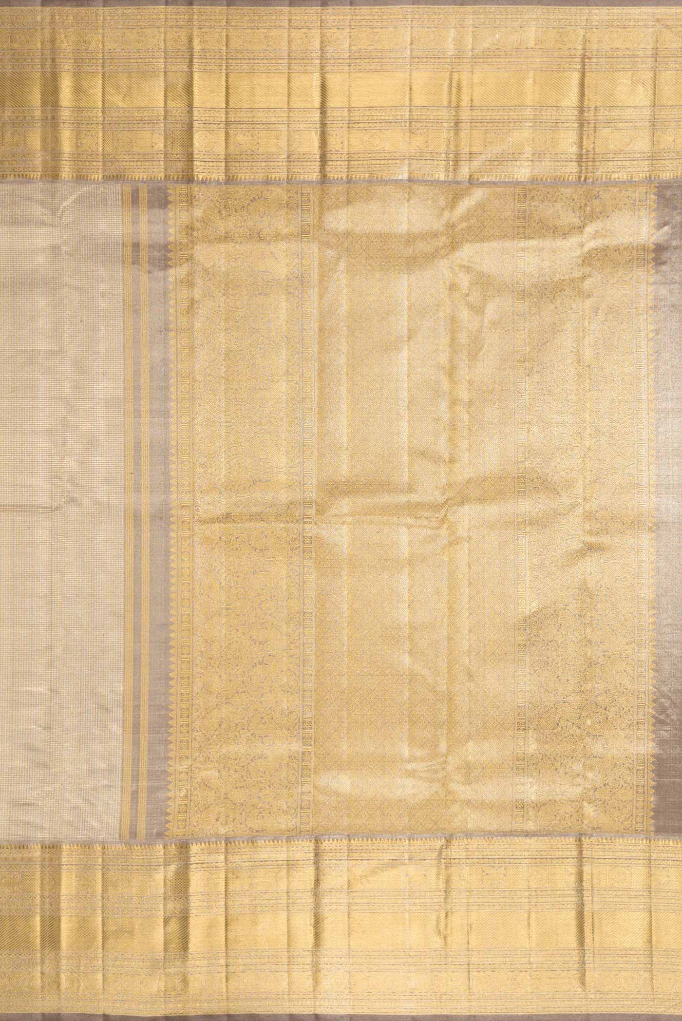 Pure Silk Pure Zari Grey Dual Tone Kanjivaram Tissue Saree - Image 7