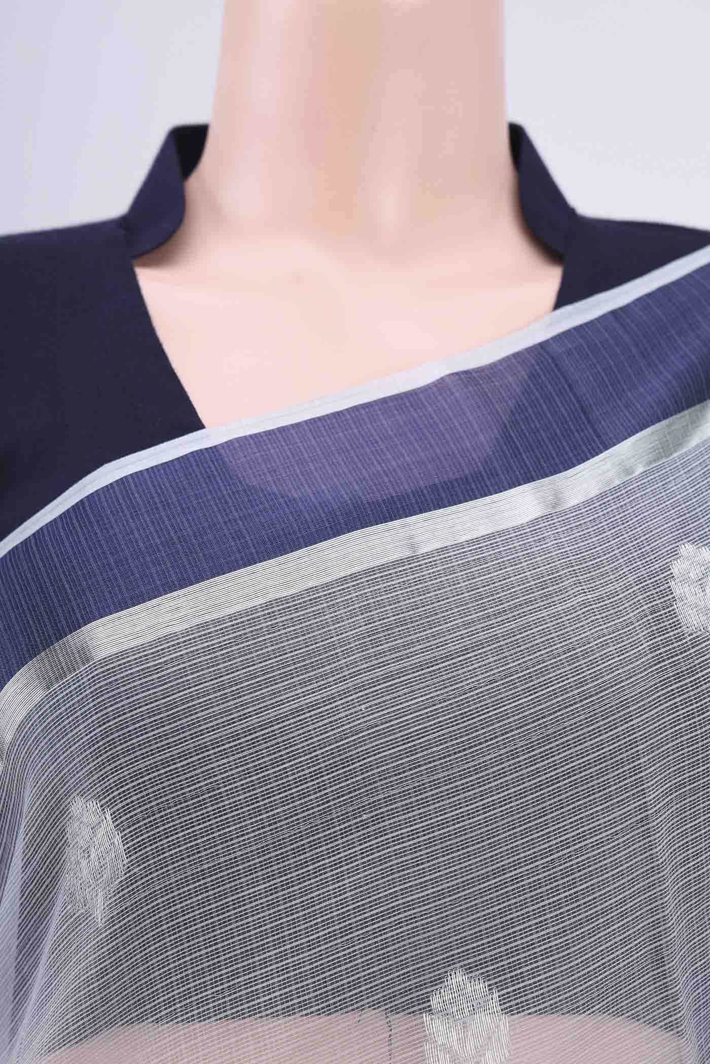 Pure Silk Pure Zari Grey Kota Saree - Image 2