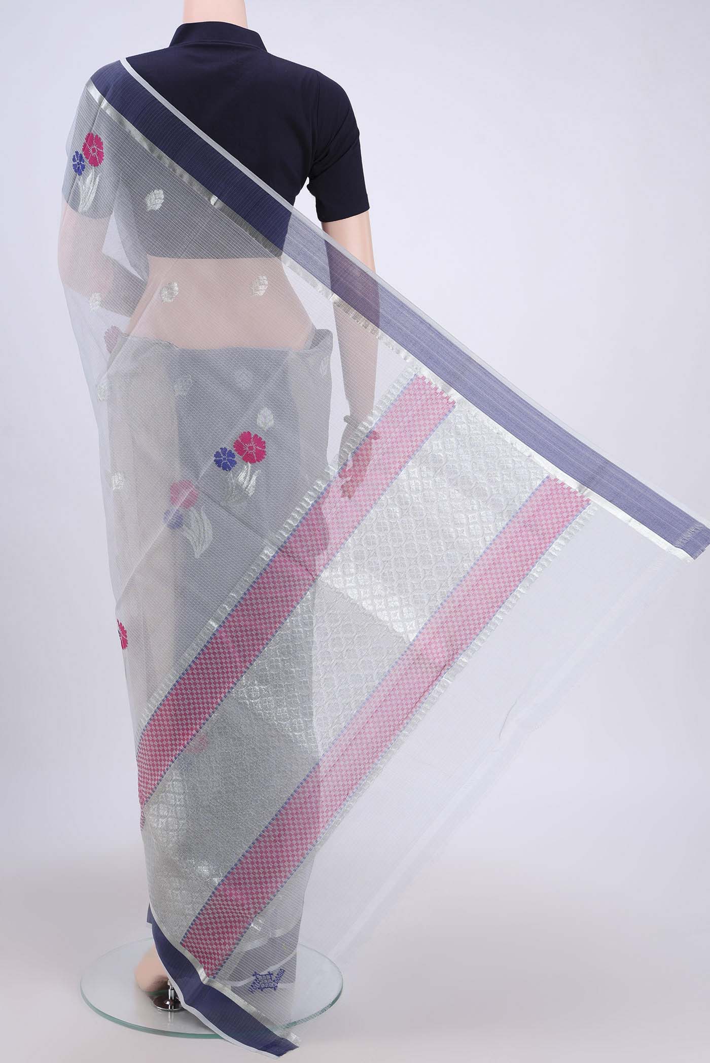 Pure Silk Pure Zari Grey Kota Saree - Image 3