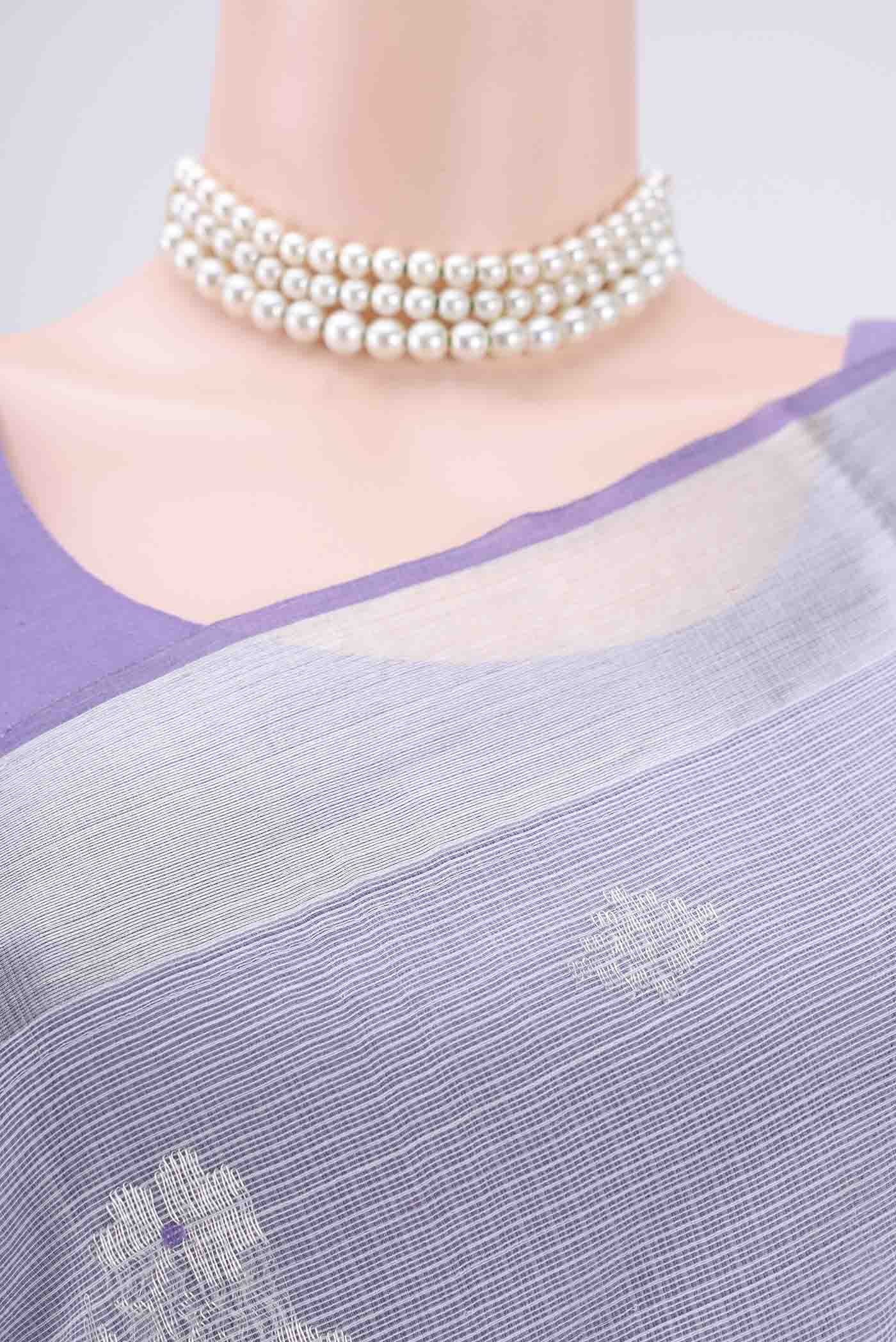 Pure Silk Pure Zari Grey Kota Saree - Image 2