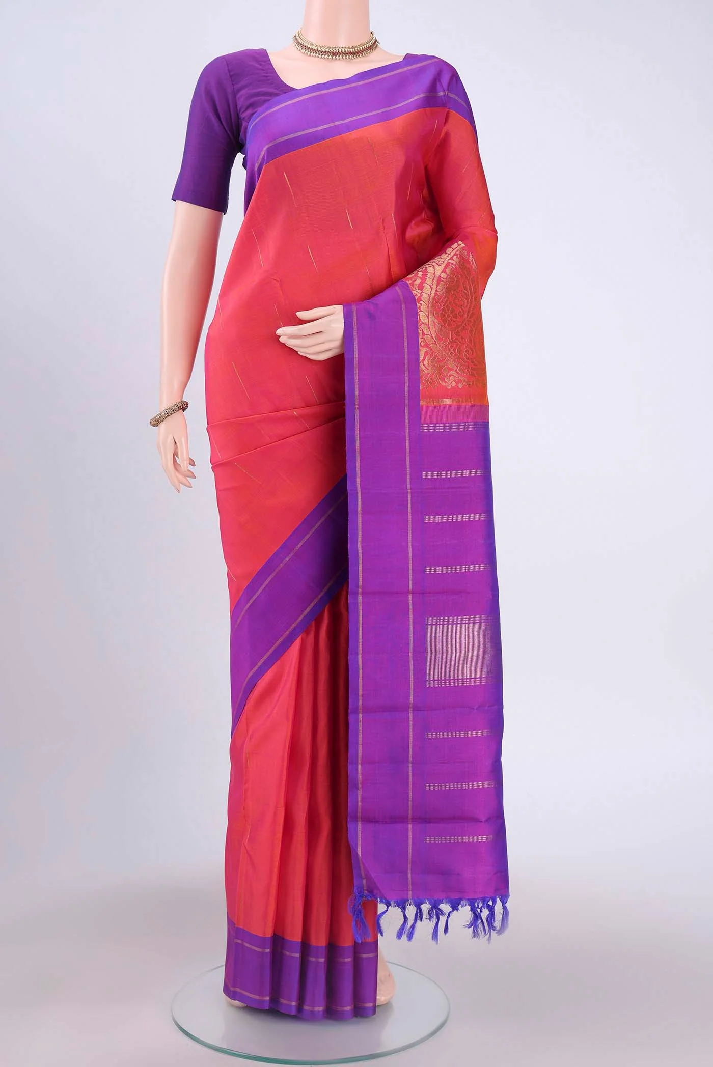 Pure Silk Pure Zari Imperial Pink Kanjivaram Saree