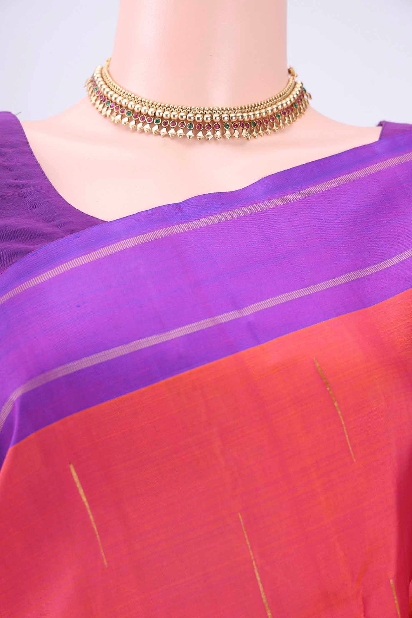 Pure Silk Pure Zari Imperial Pink Kanjivaram Saree - Image 2