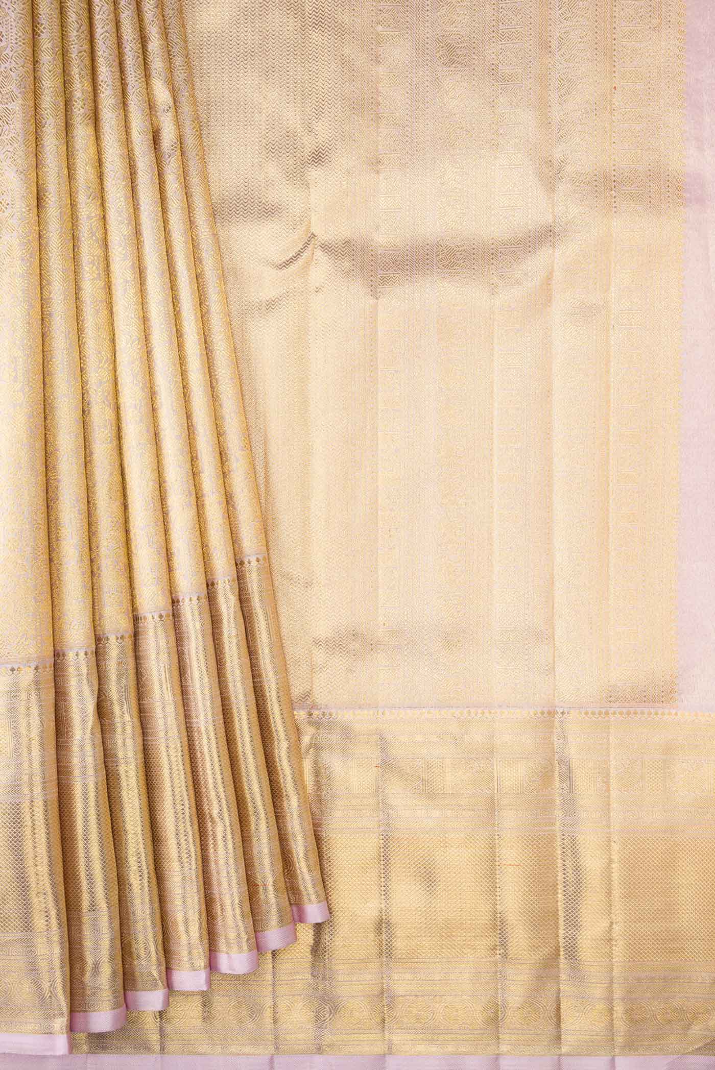 Pure Silk Pure Zari Lavender Dual Tone Kanjivaram Saree - Image 4